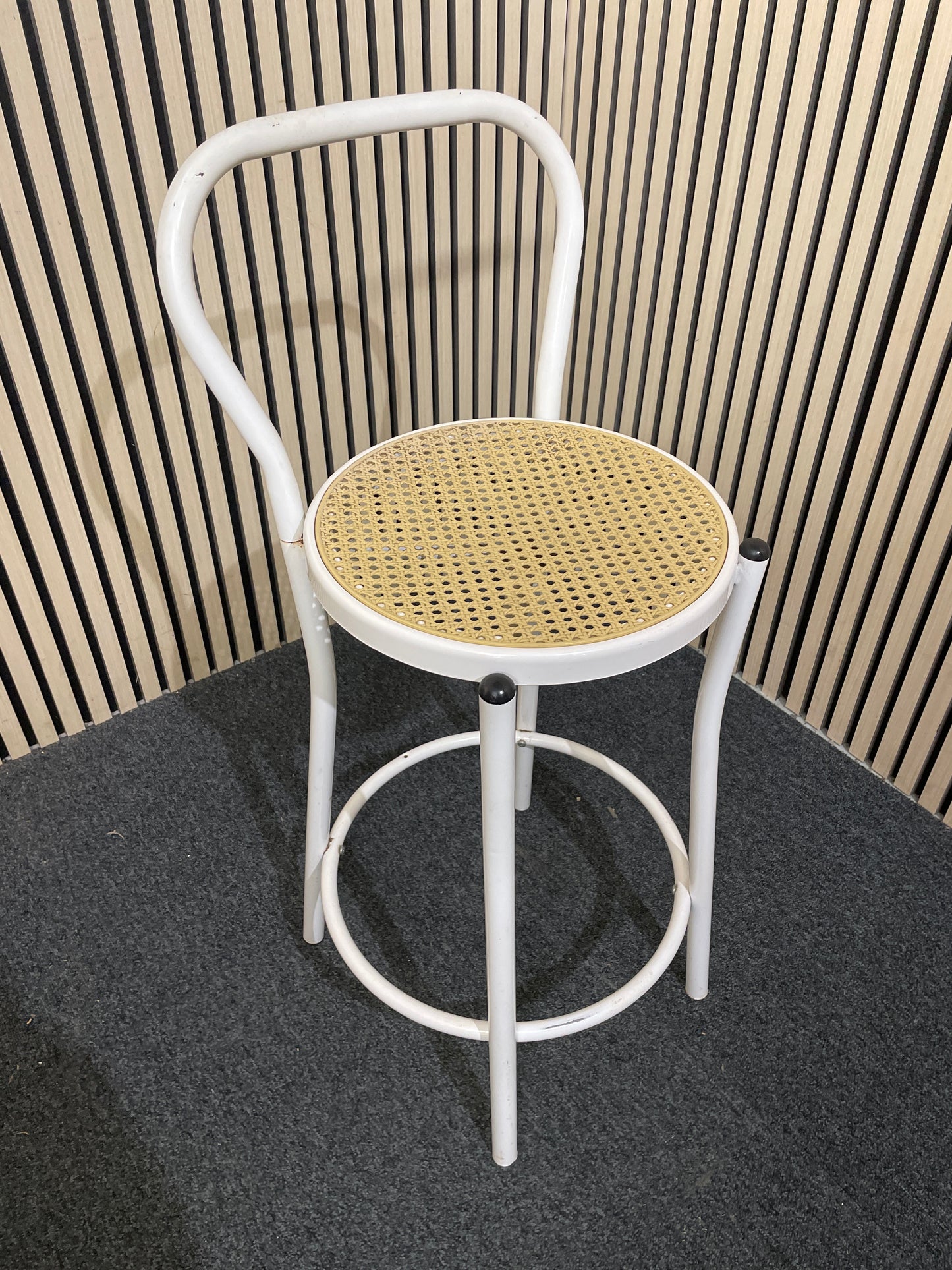 White metal tall stool with rattan seat 1126