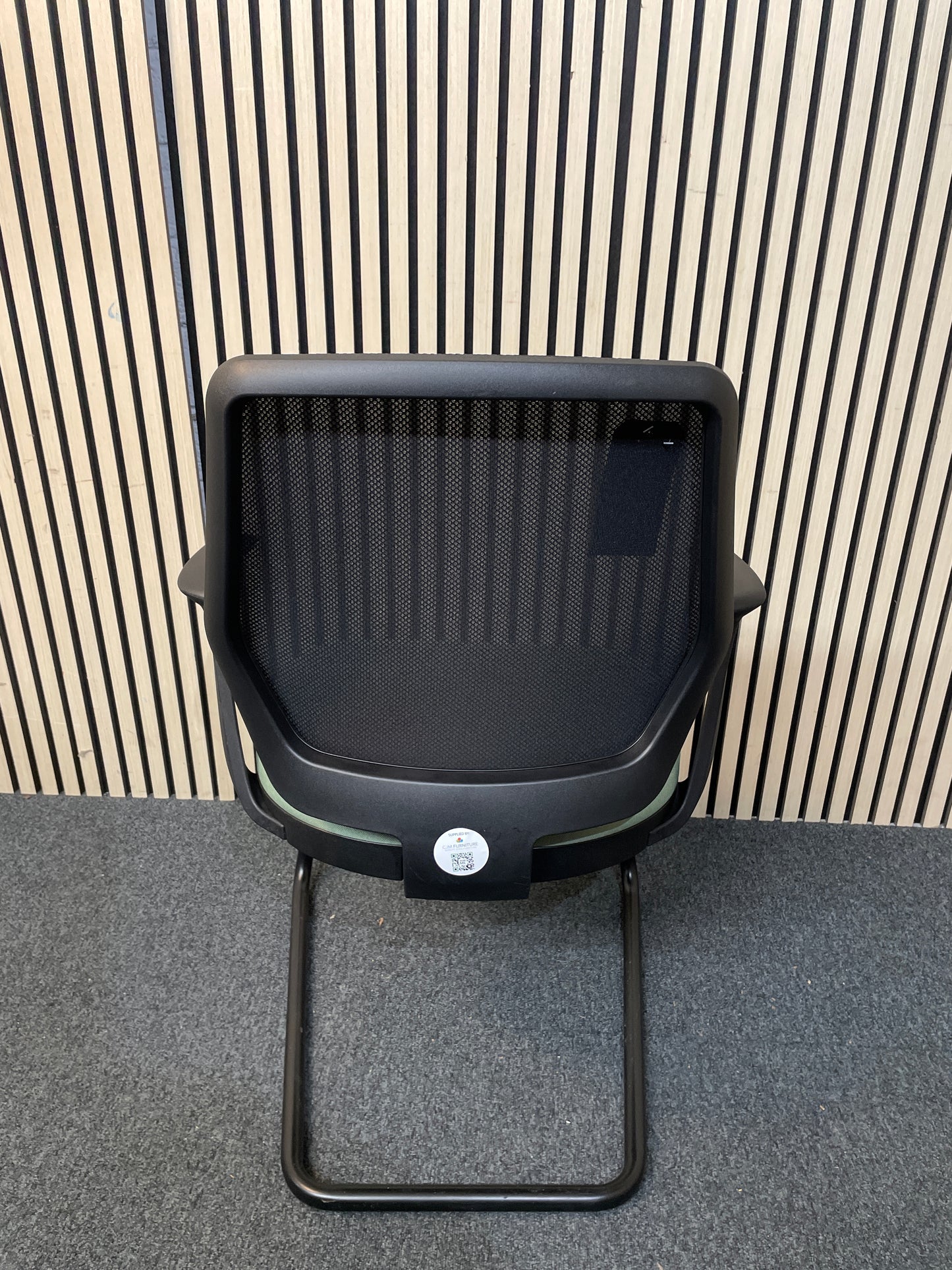 Pawd mesh back cantilever framed meeting chair with jade green fabric seat