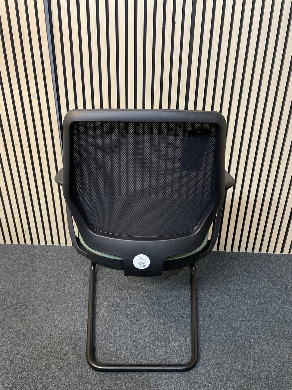 Pawd mesh back cantilever framed meeting chair with jade green fabric seat