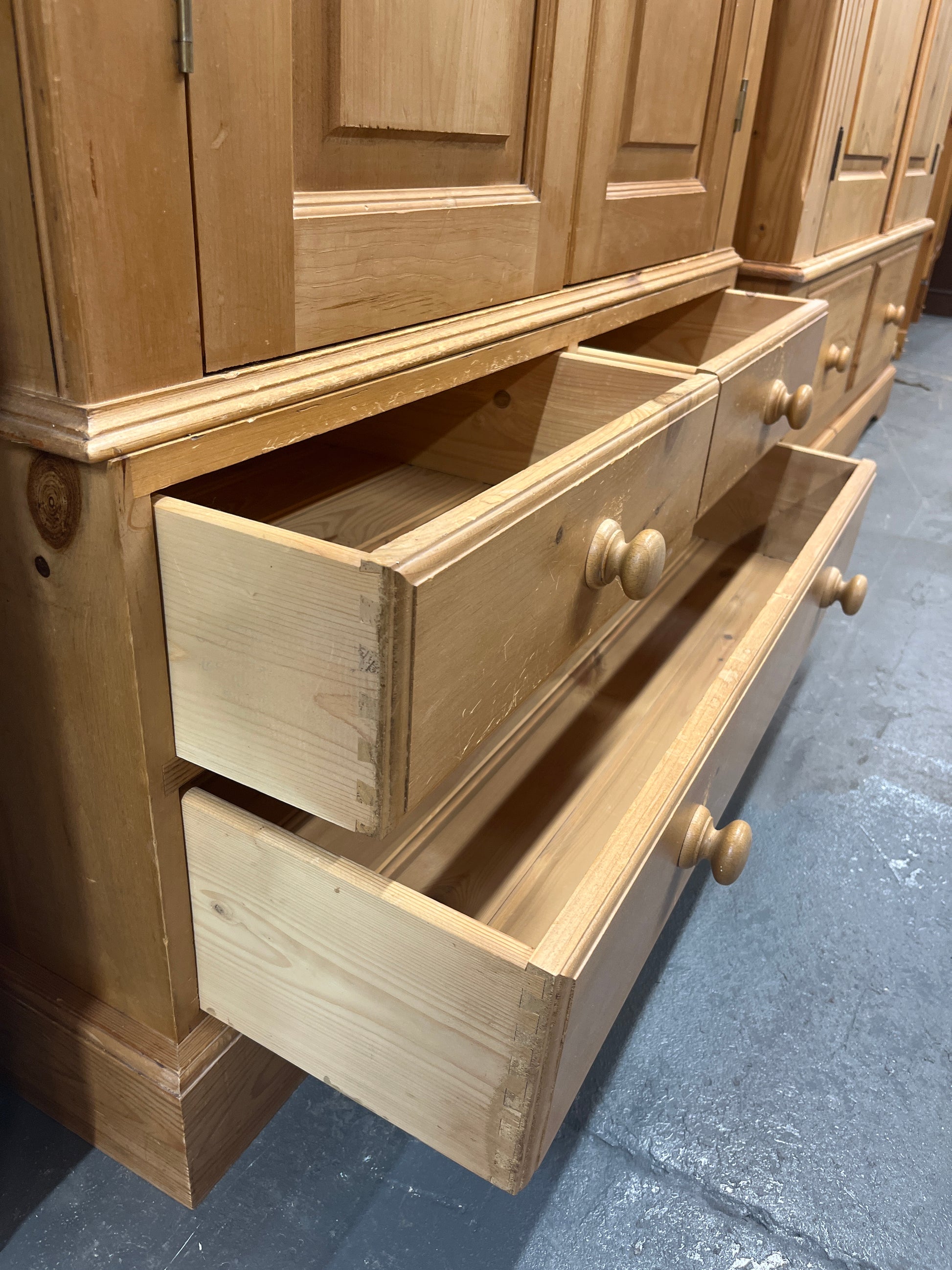 Tall natural pitch pine 2 door 3 drawer wardrobe (H 188 x W 110 x D 59 cm) 2225