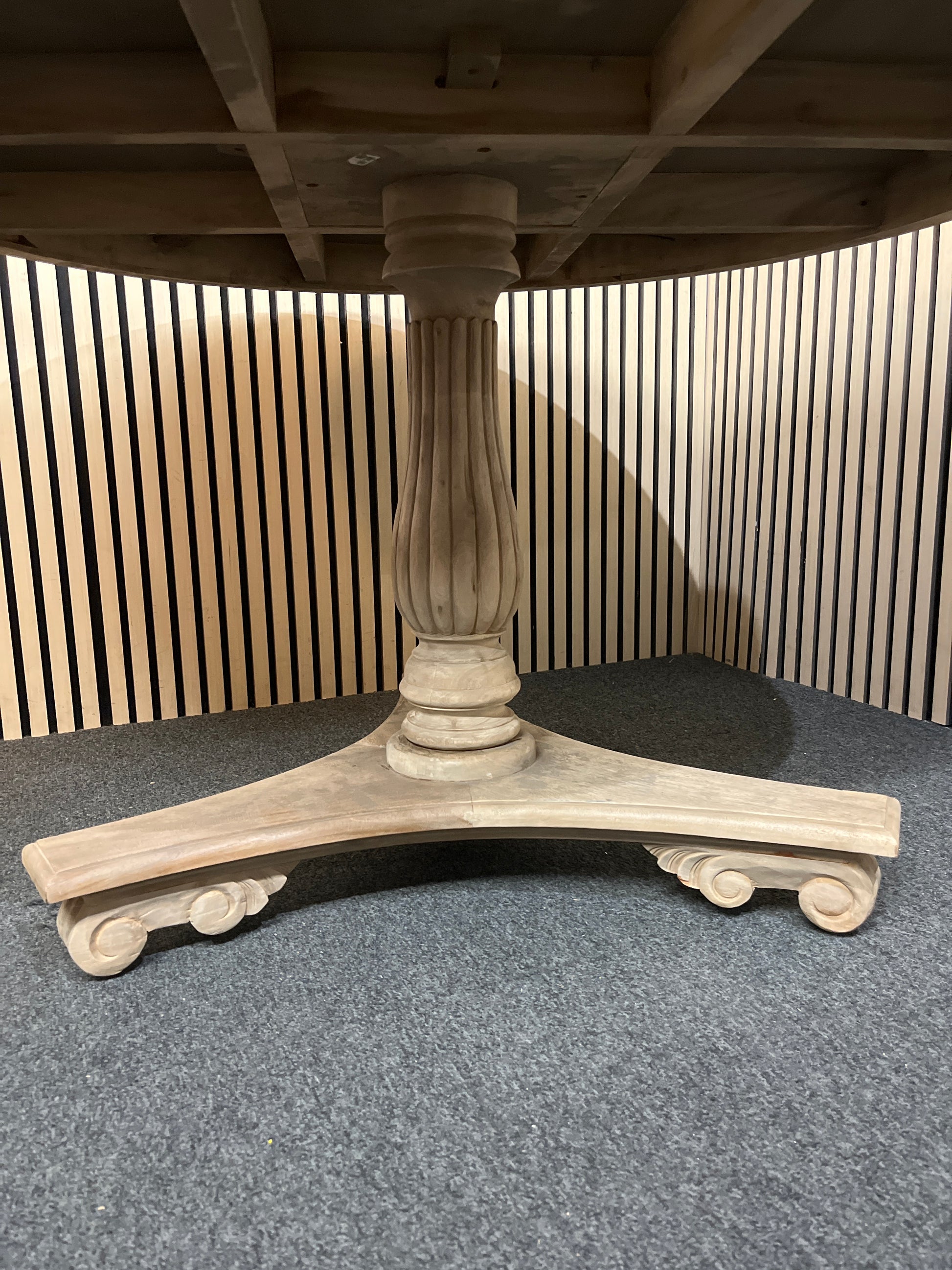 Solid natural wood large circular dining table 1200W with central podium base  43542
