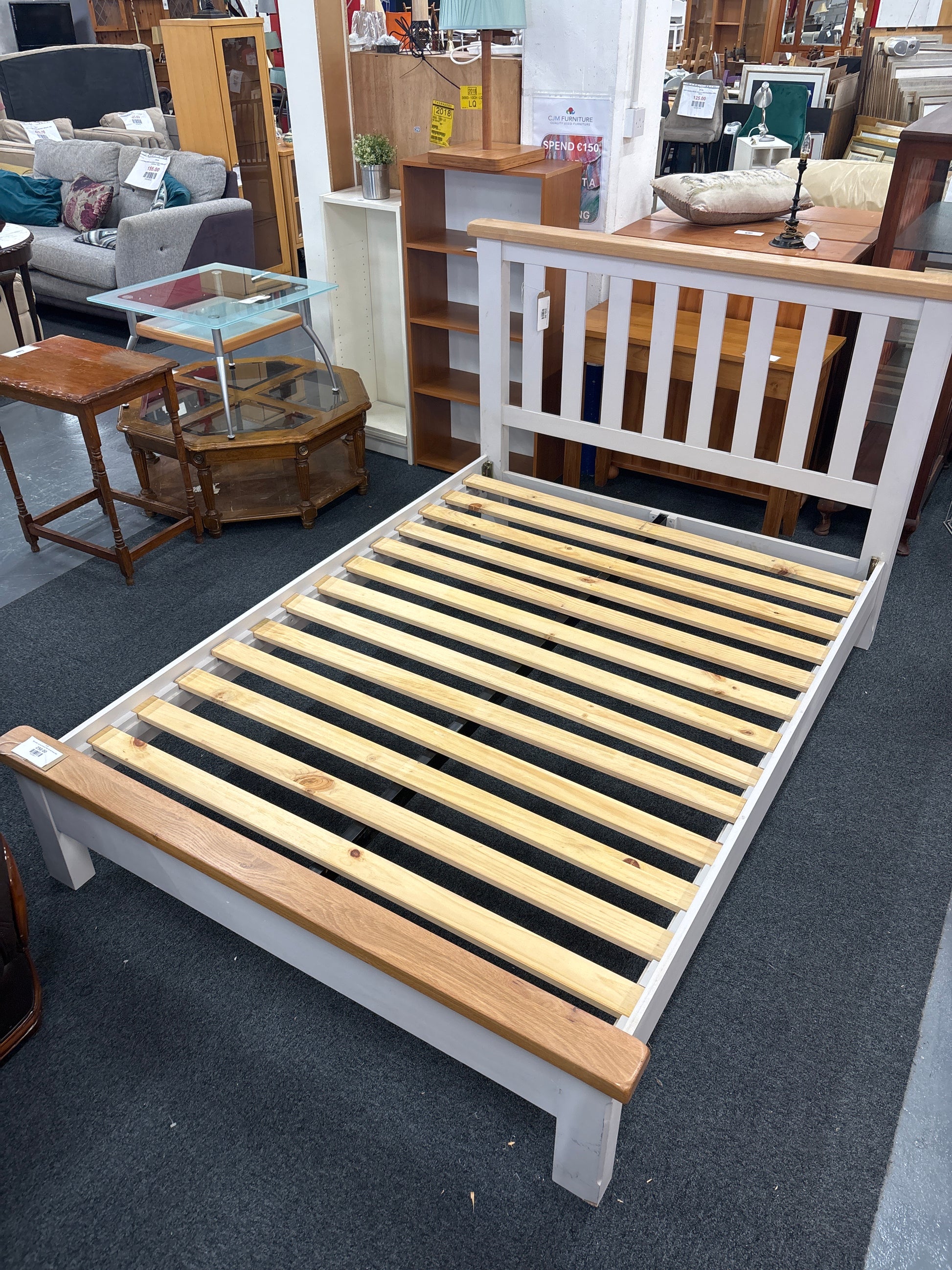 4ft 6 solid  oak top and grey high end bed frame 2225
