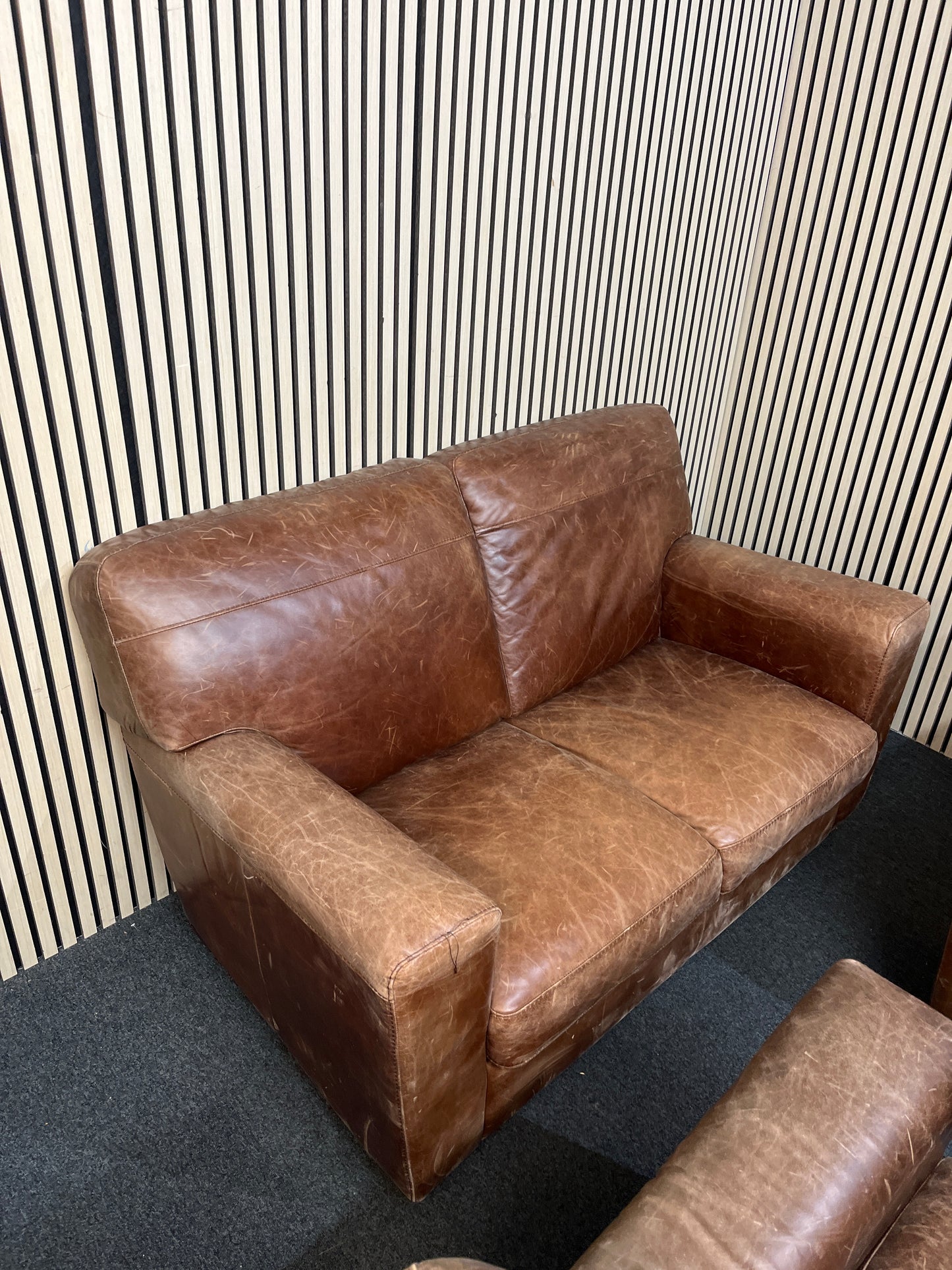 2+1+1 real tan leather box sofa suite 1126