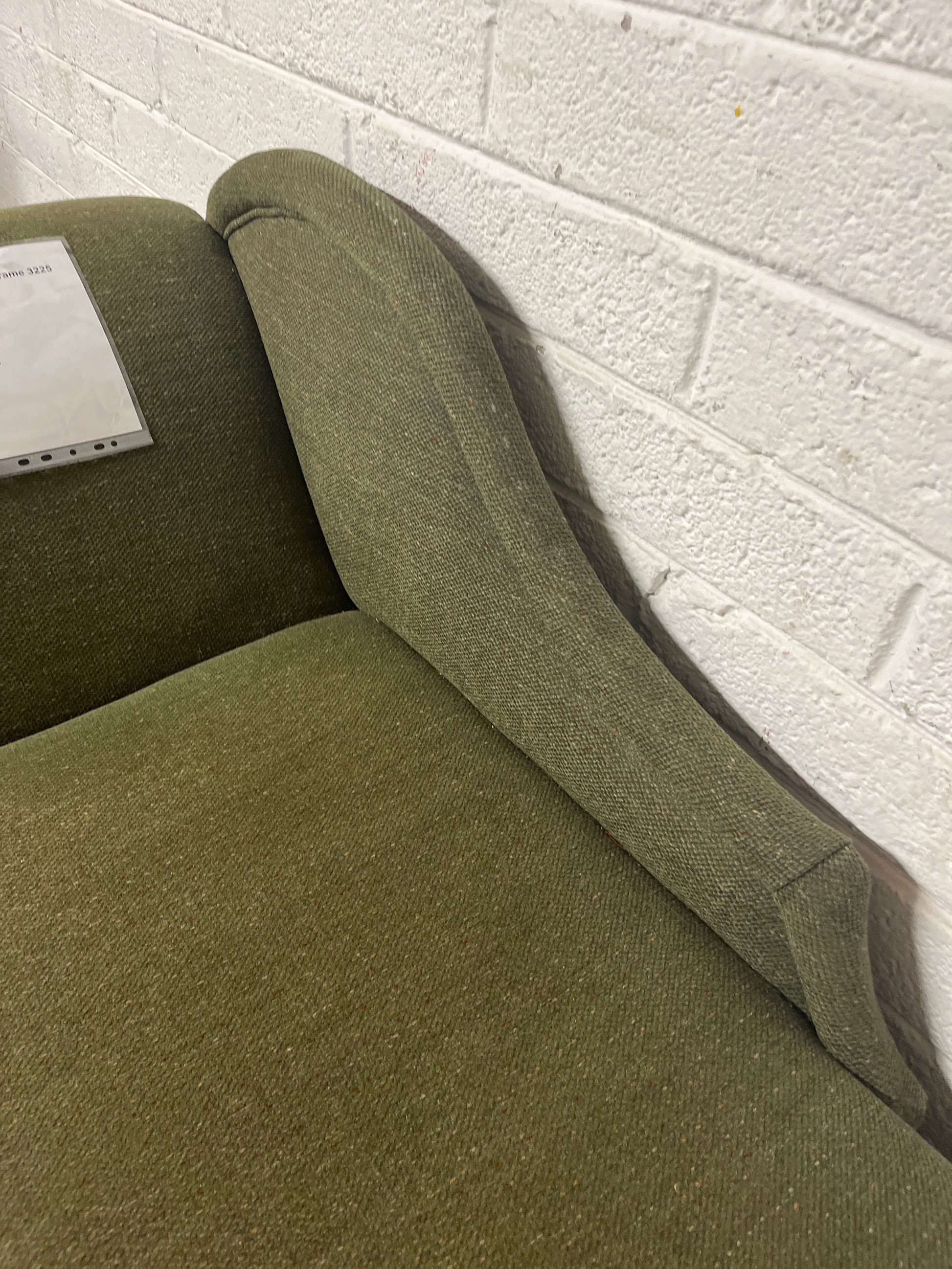 Small green fabric chaise lounge wooden frame 3225