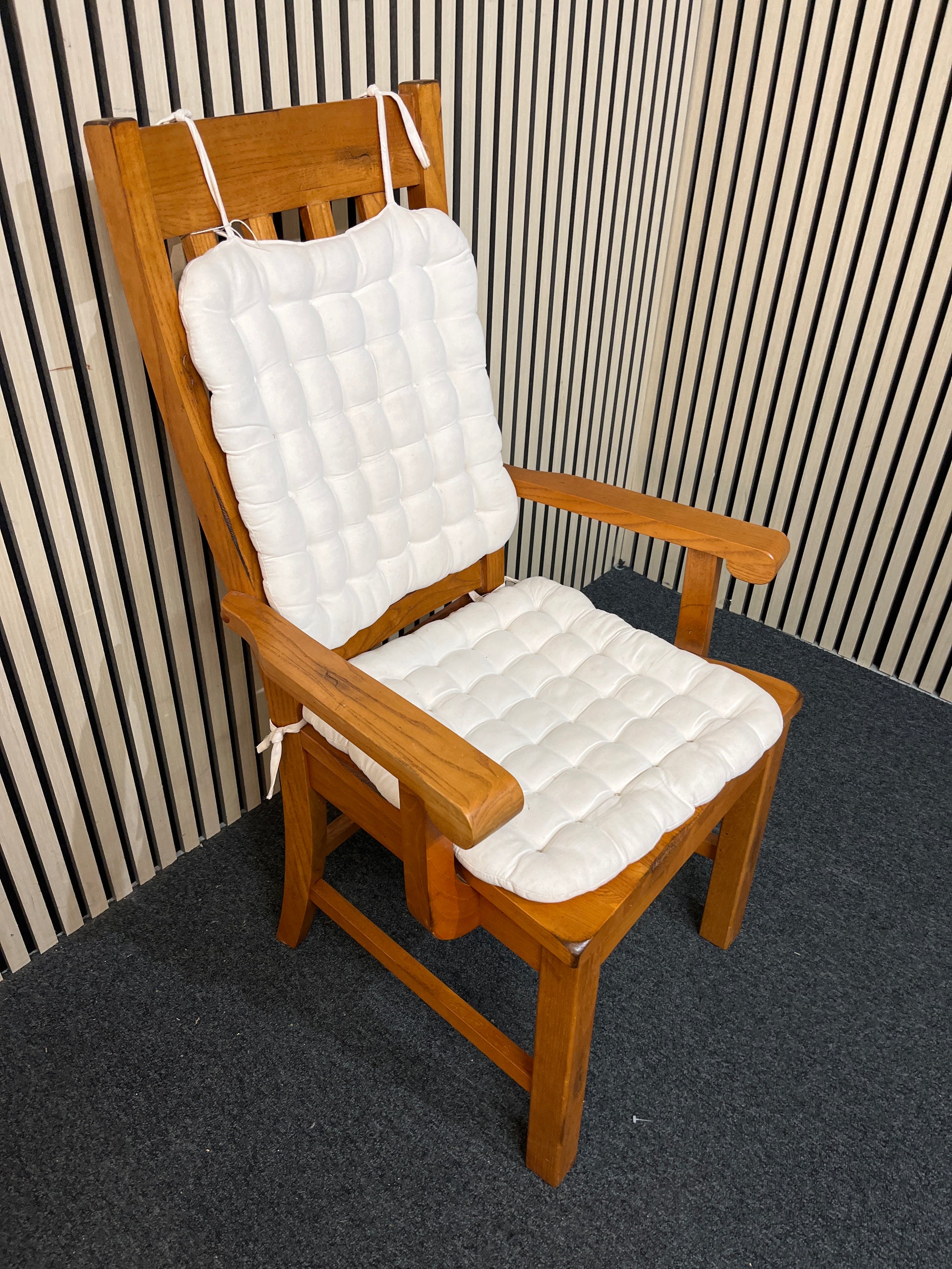 Solid wood high back carver dining chair with cream fabric cushion 2425