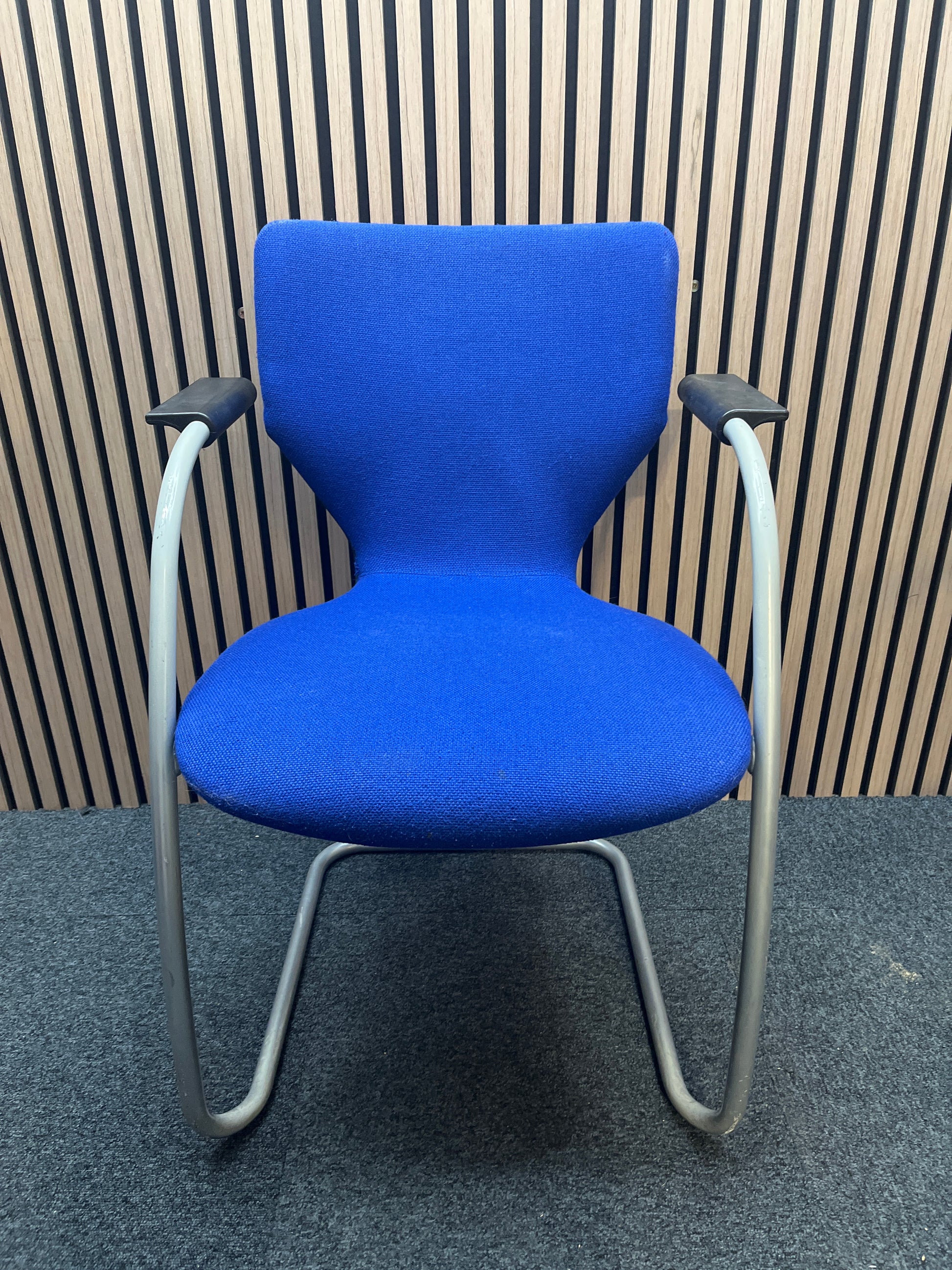 Orangebox Dark blue high back cantilever meeting chair with arms, grey powder coat metal frame. Qty of 3 no. matching. Price inc VAT