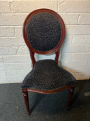 Switch Solid dark wood stained curved back ornate dining chair with navy pattern fabric seat and back. 6 no. matching in stock 3225 2 image