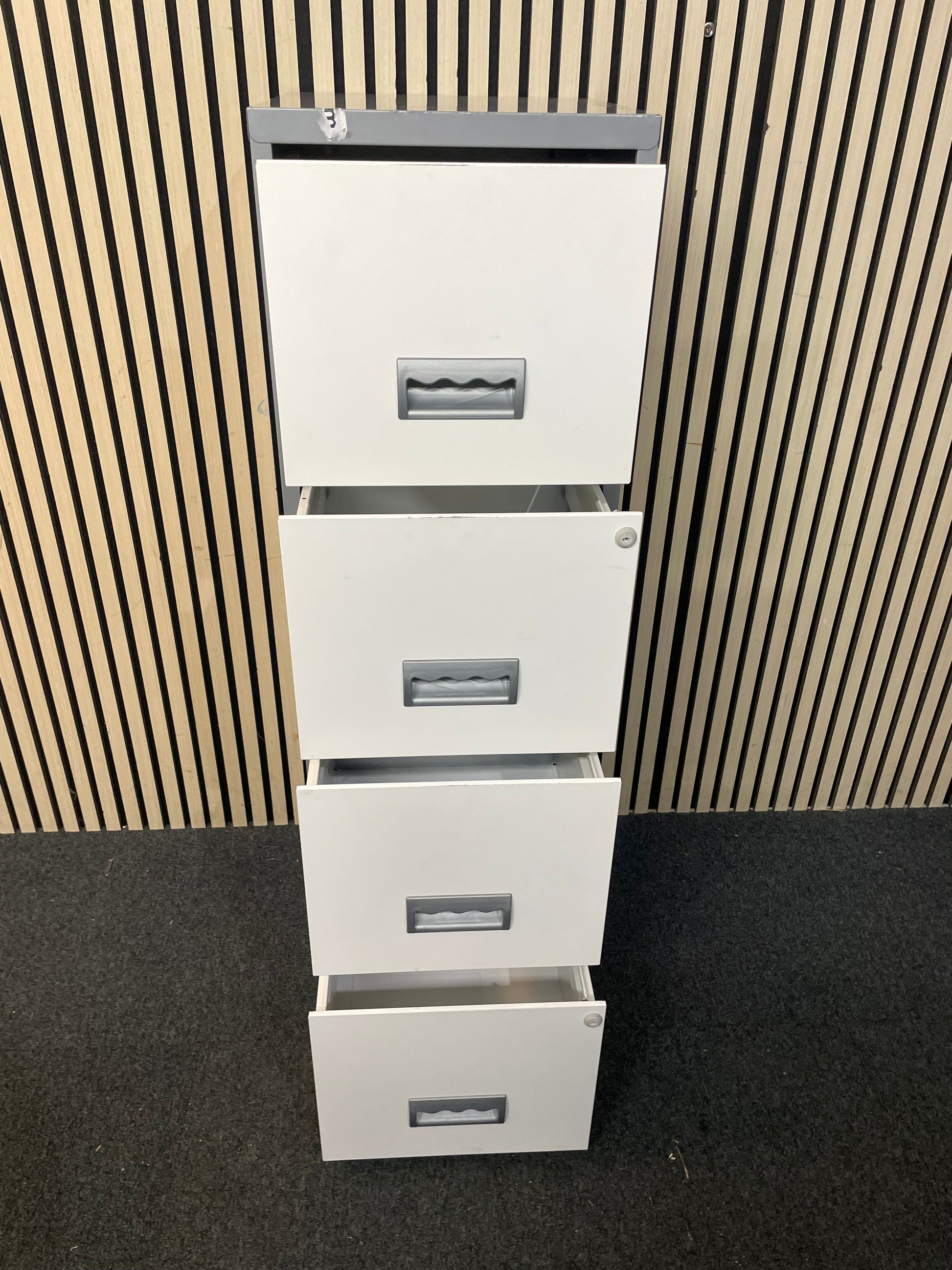 4 door A4 Grey and white metal filing cabinet (WITH KEY)
