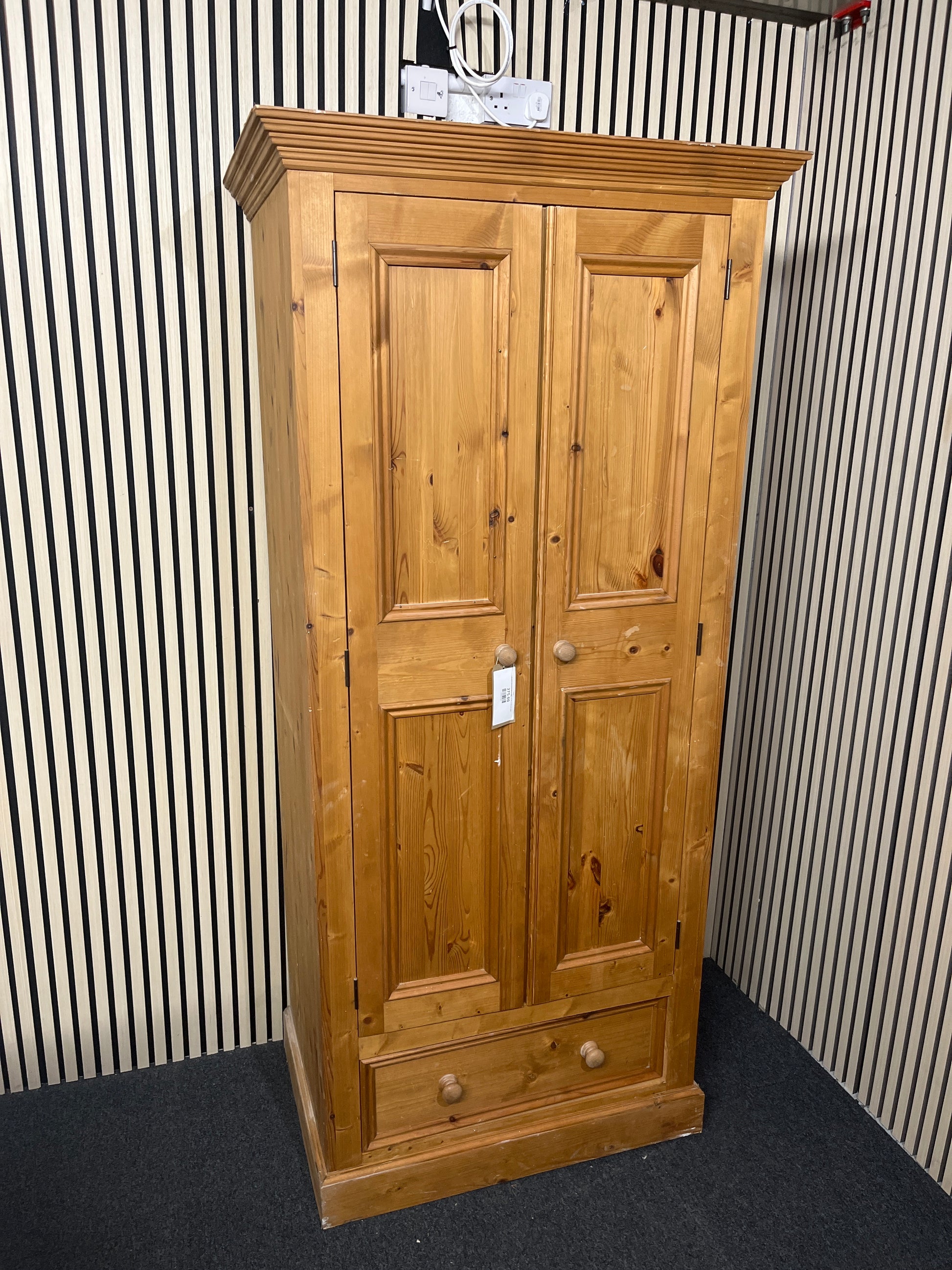 Tall pitch pine wardrobe (H 200 x W 90 x D 59 cm) 3325
