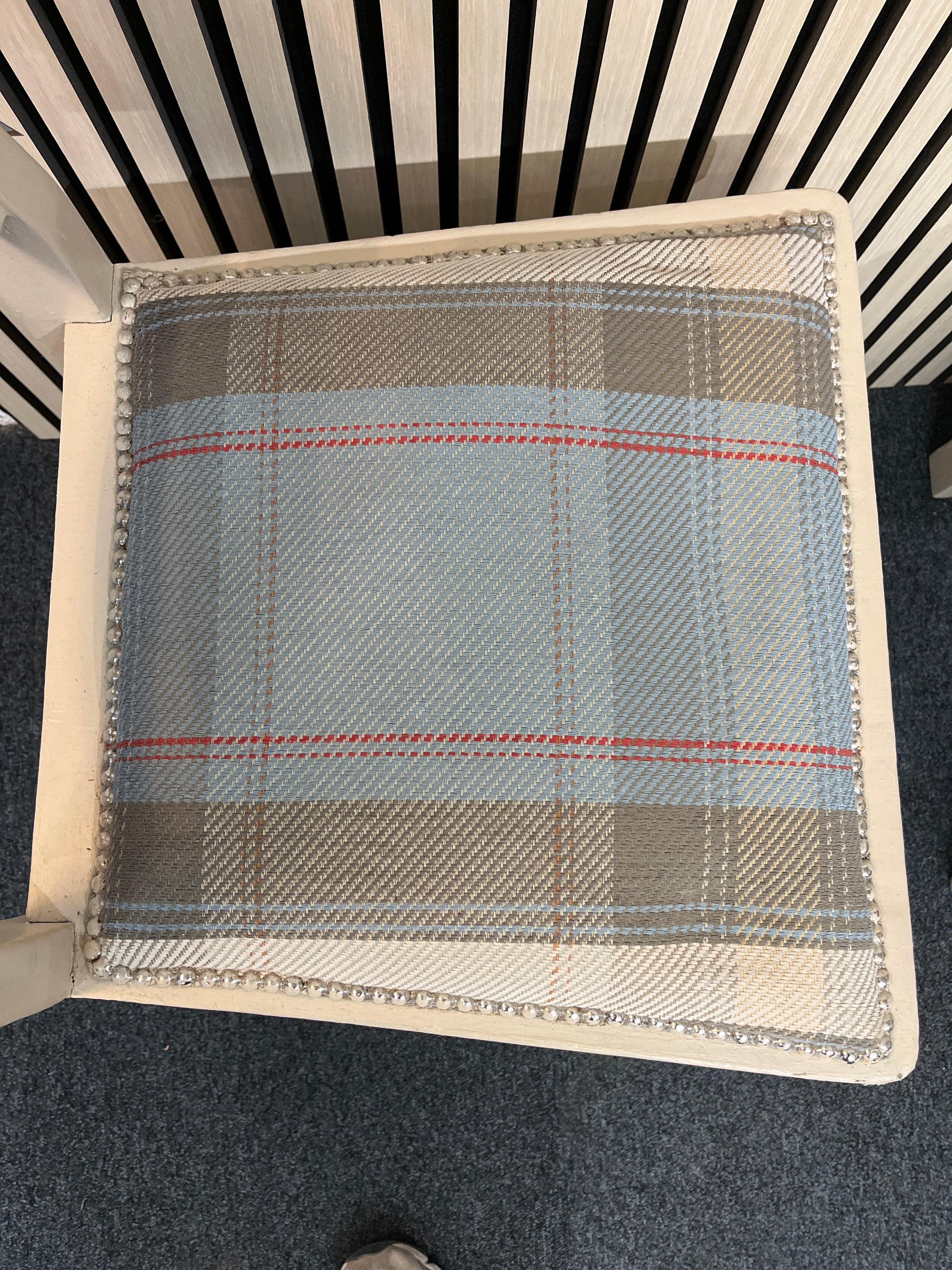 Cream painted solid wood tartan fabric dining chair (SET OF 4)