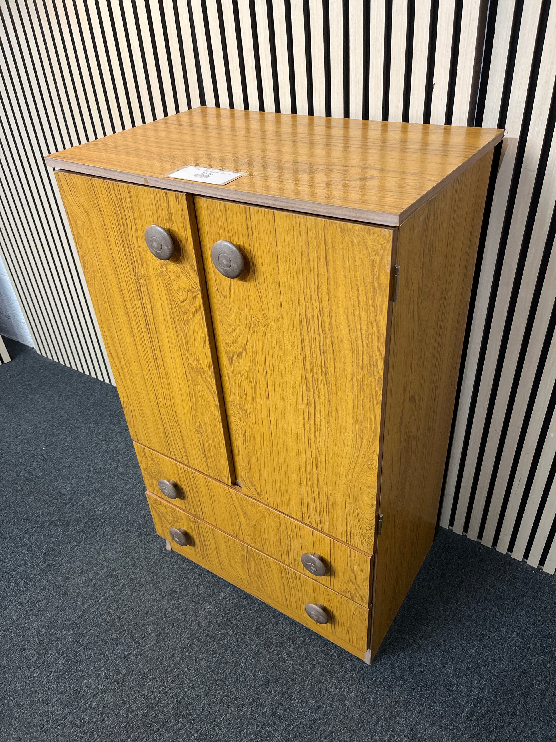 Teak laminate 2 door 2 drawer storage unit (H 109 x W 66 x D 42 cm) 2425