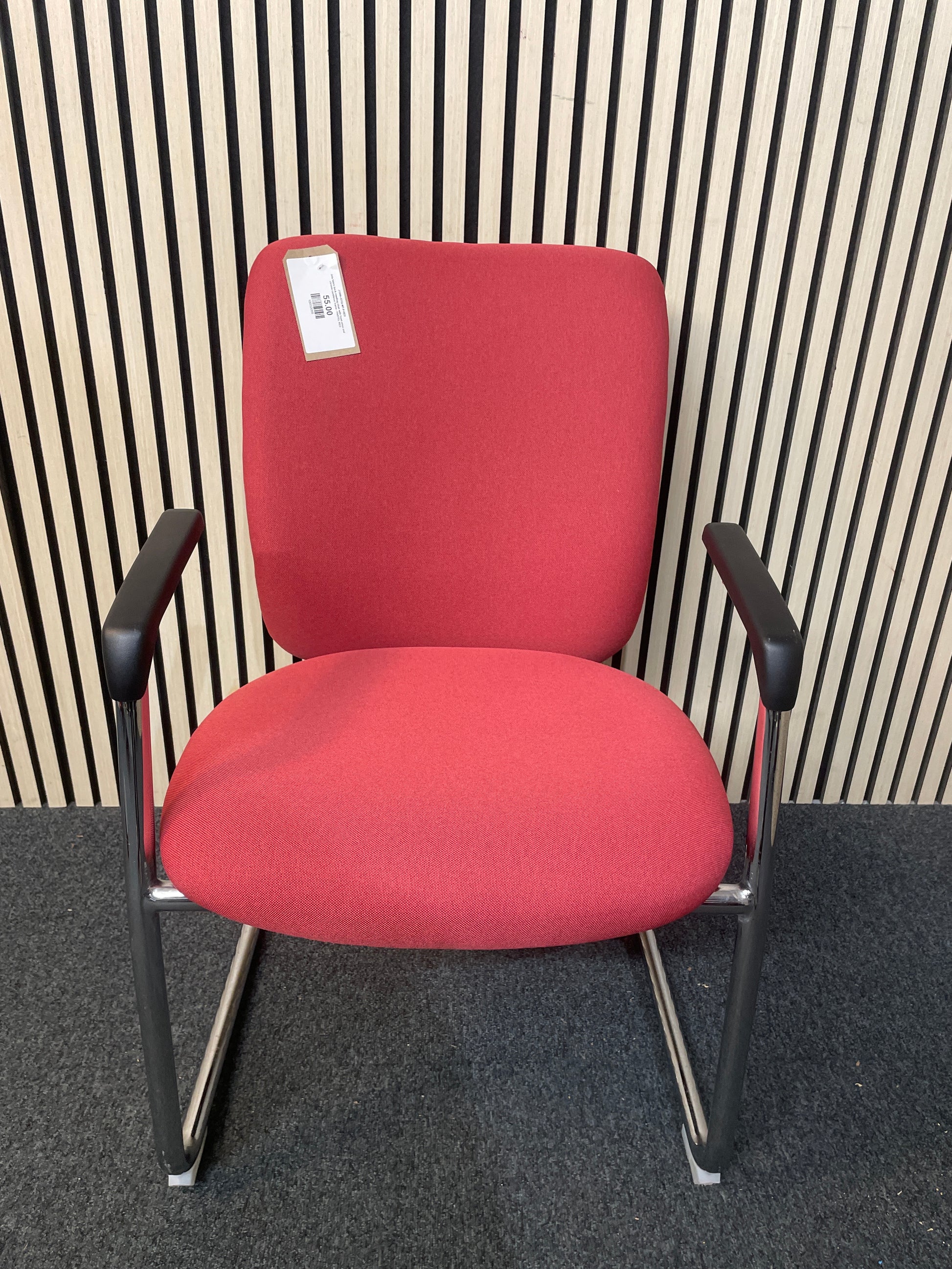 Jota fabric back meeting chair with fixed arms and chrome cantilever frame - PASTEL RED
