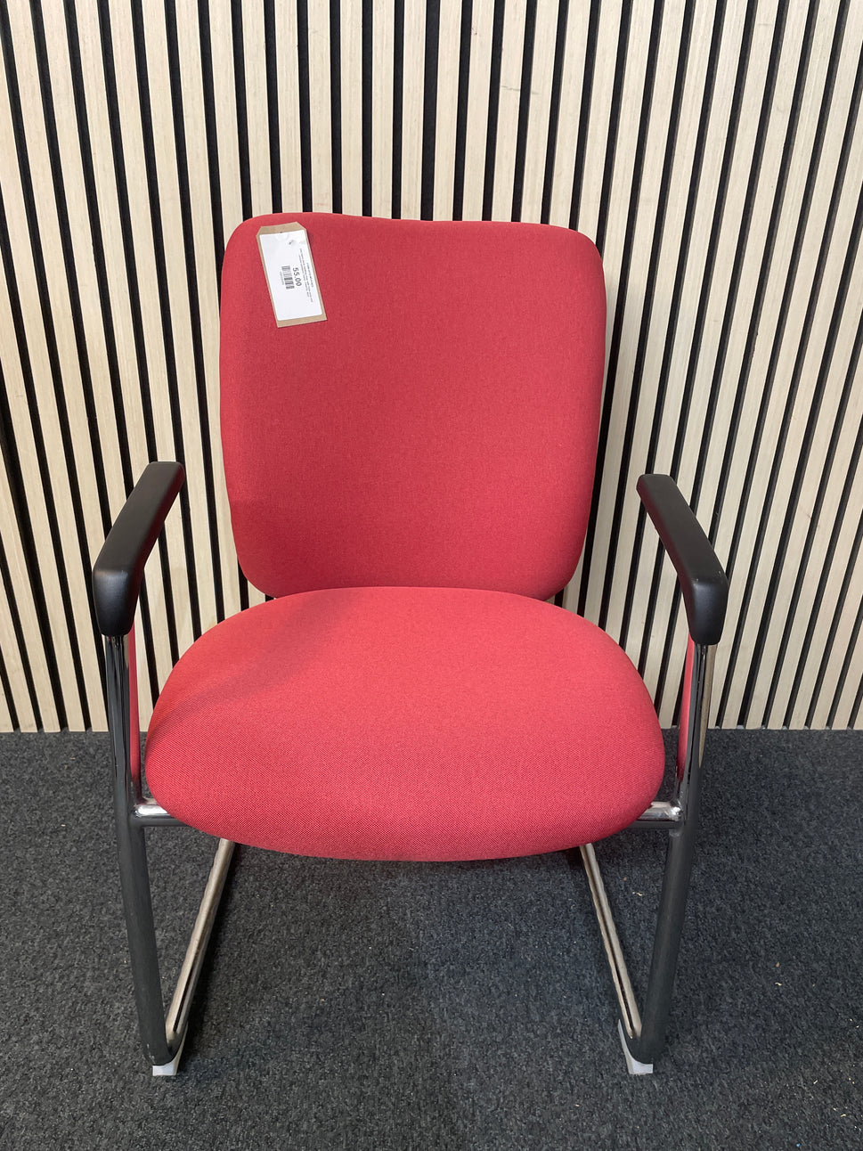 Jota fabric back meeting chair with fixed arms and chrome cantilever frame - PASTEL RED