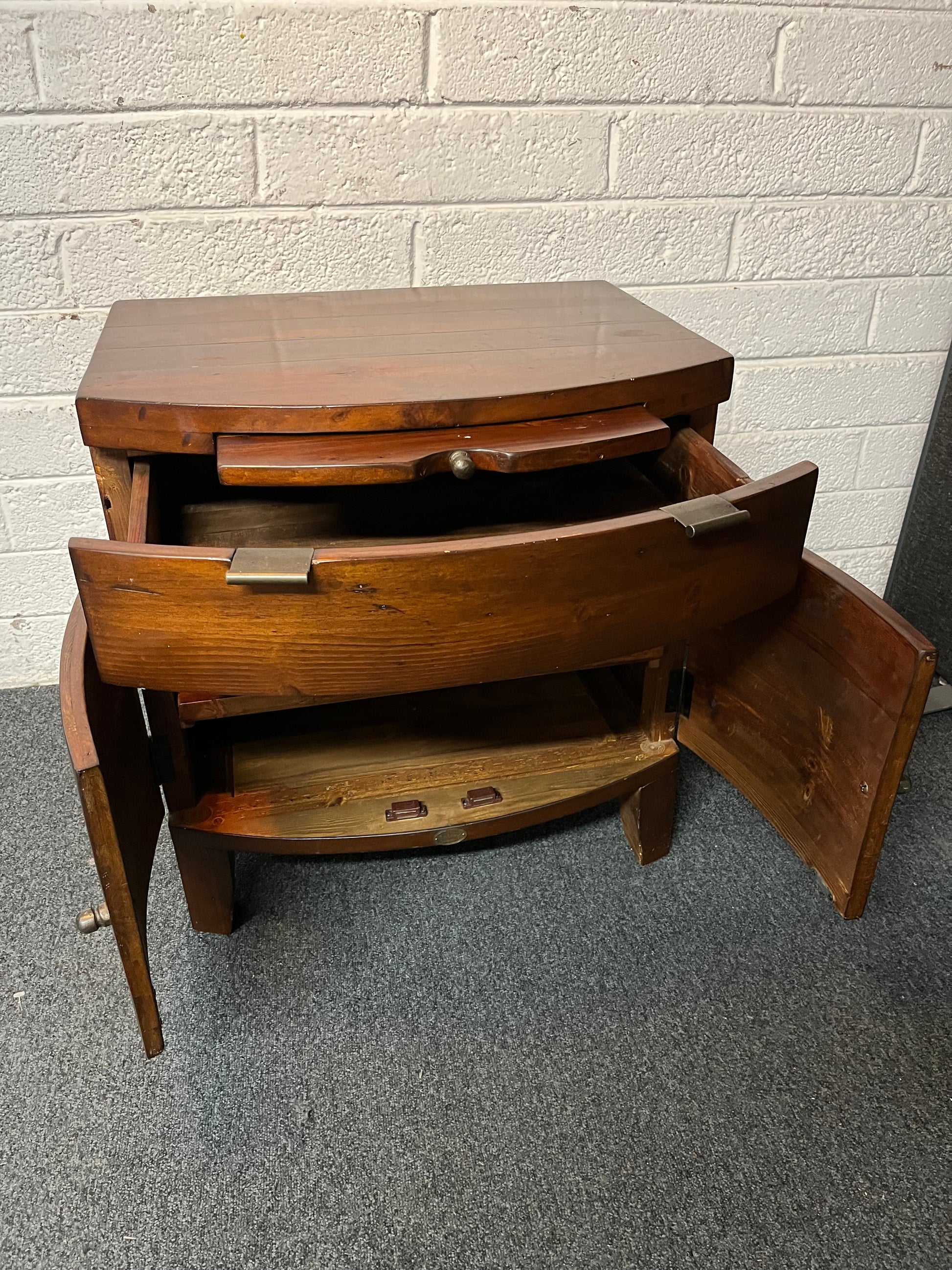 Solid teak stained 2 door 1 drawer, 1 shelf bedside locker 2225