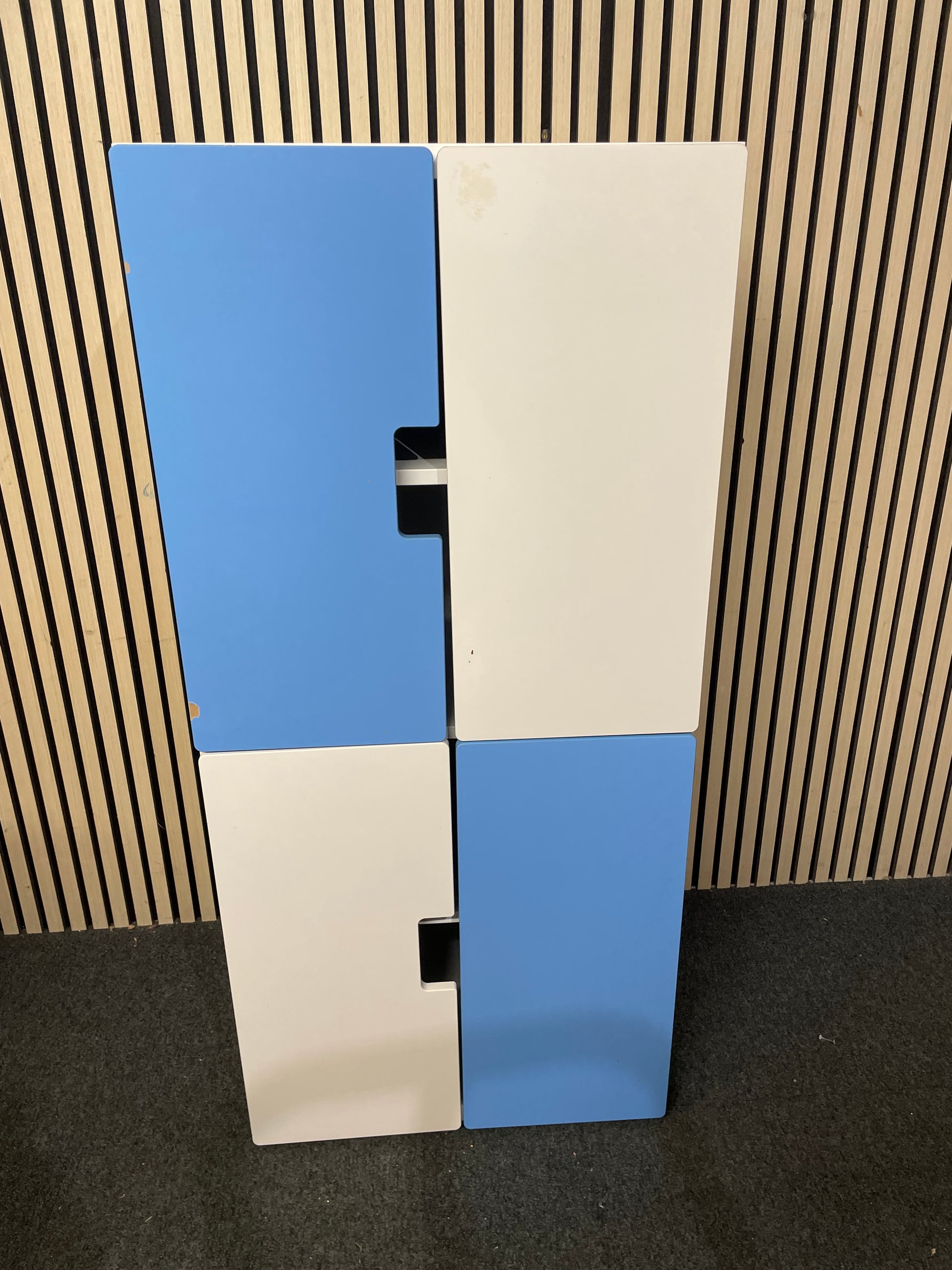 White and blue Ikea 4 door strorage unit (H 130 x W 60 x D 50 cm) 1226