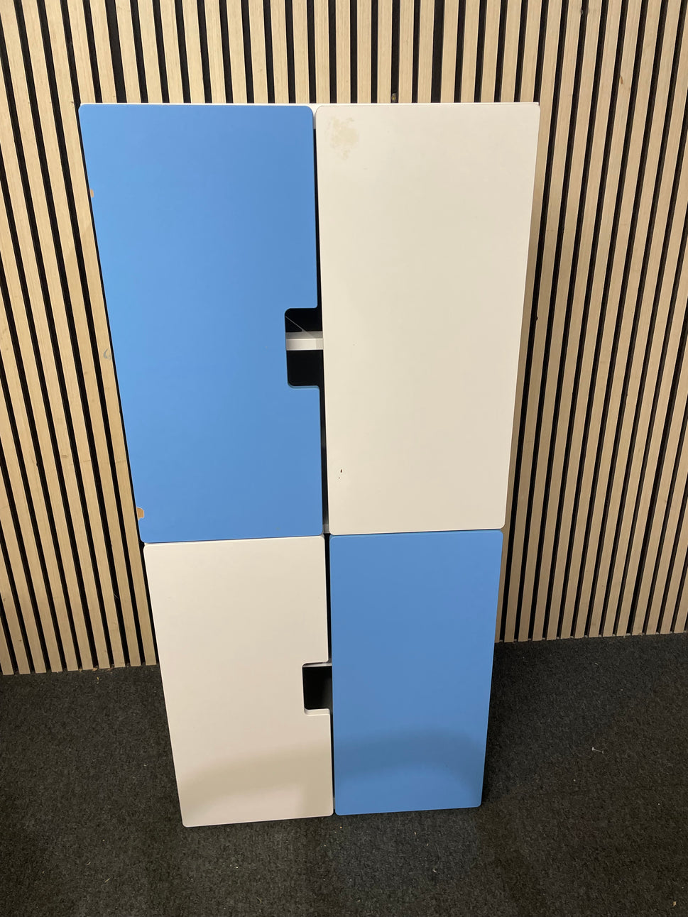 White and blue Ikea 4 door strorage unit (H 130 x W 60 x D 50 cm) 1226
