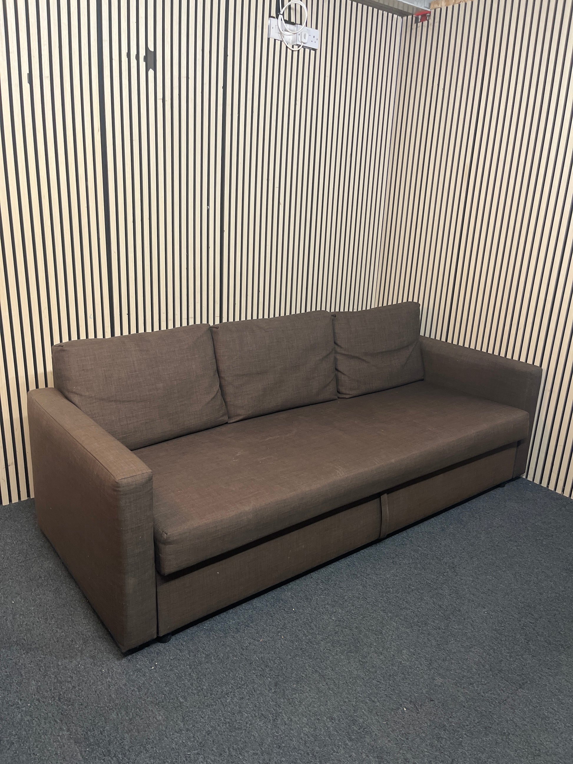 Large 3 seater Ikea brown fabric sofa bed (Width 230 cm) 43340