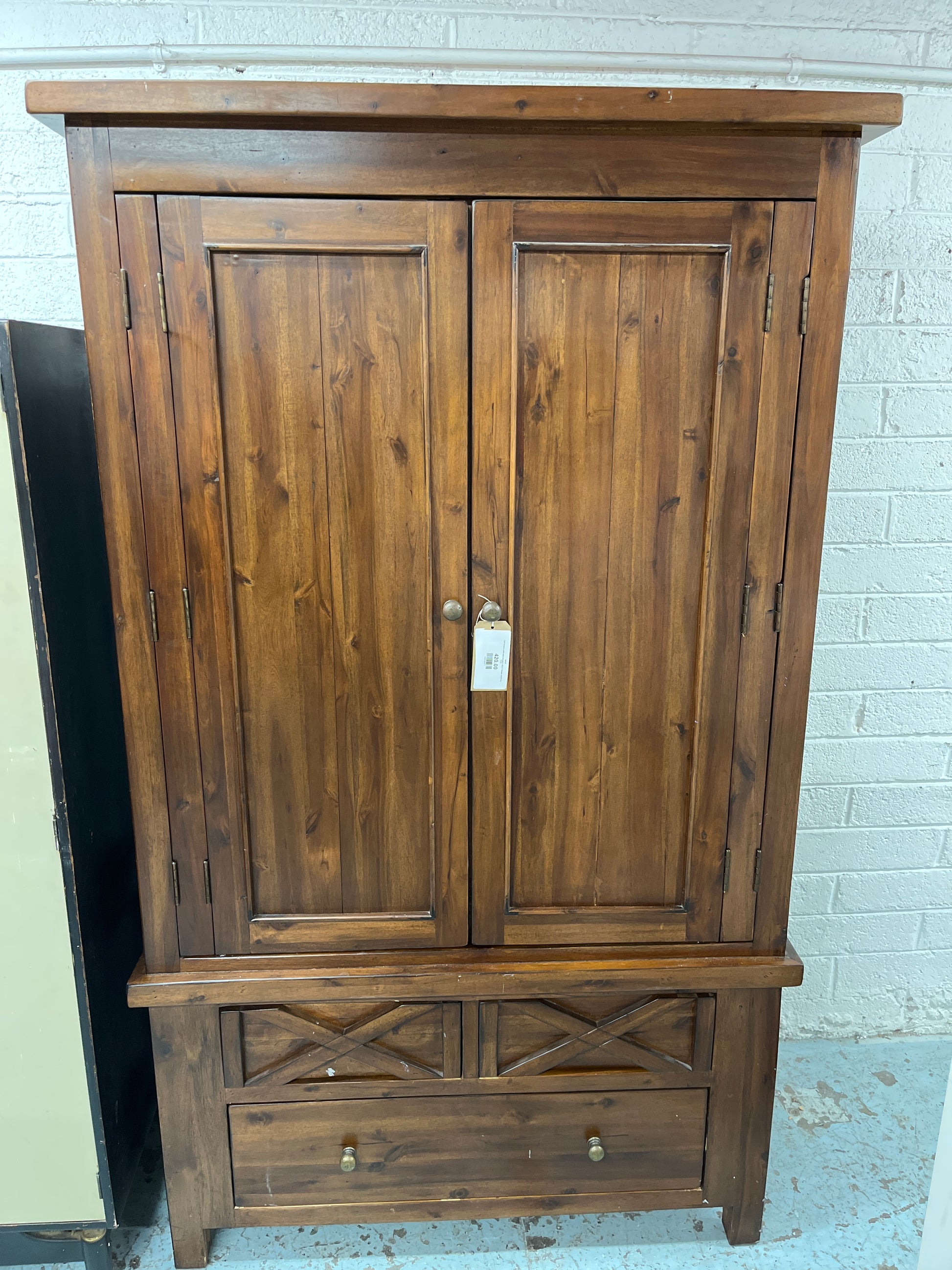 Tall Batavia solid pine stained 2 door 2 drawer wardrobe 2125