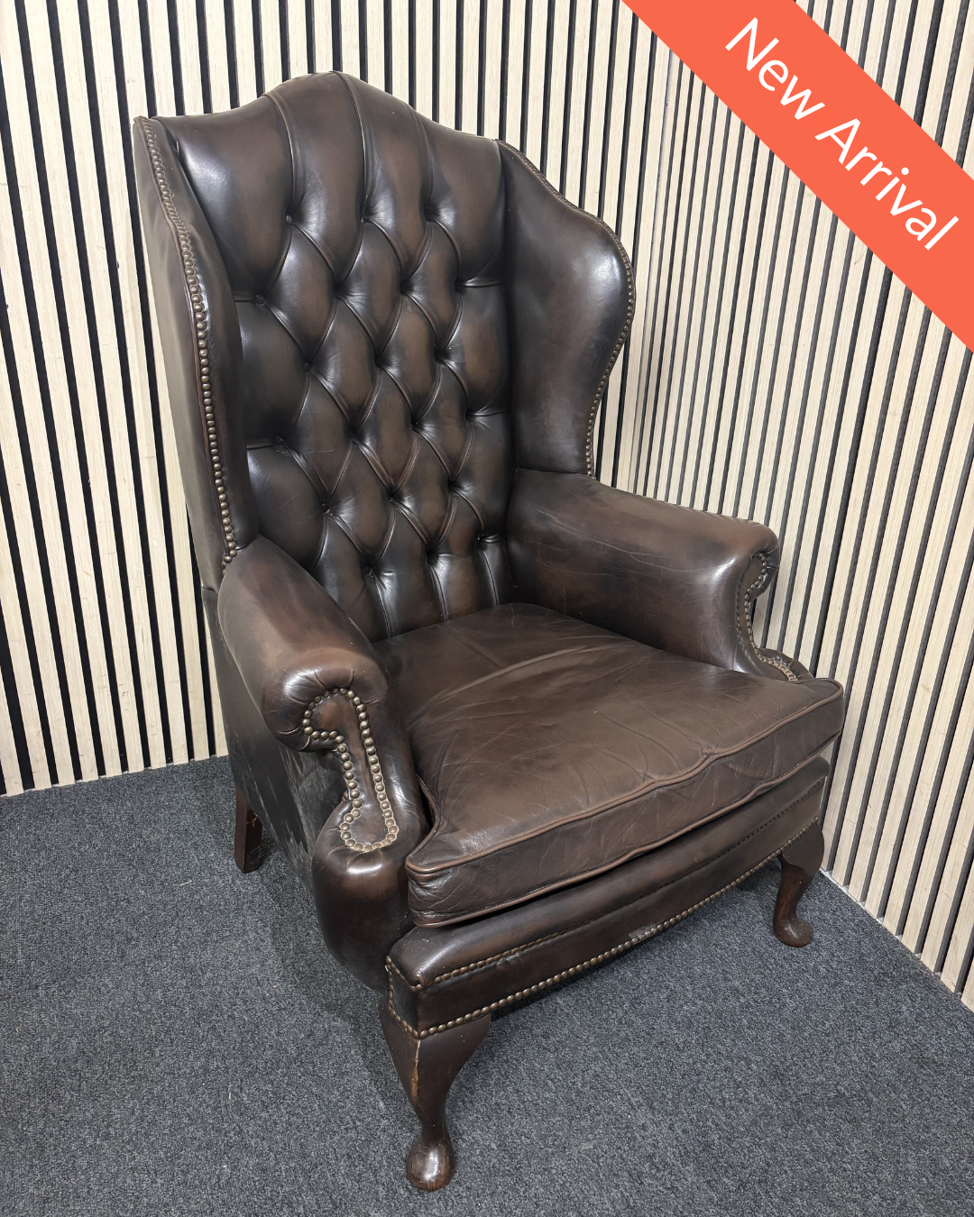 High wing back dark brown leather chesterfield armchair 43508