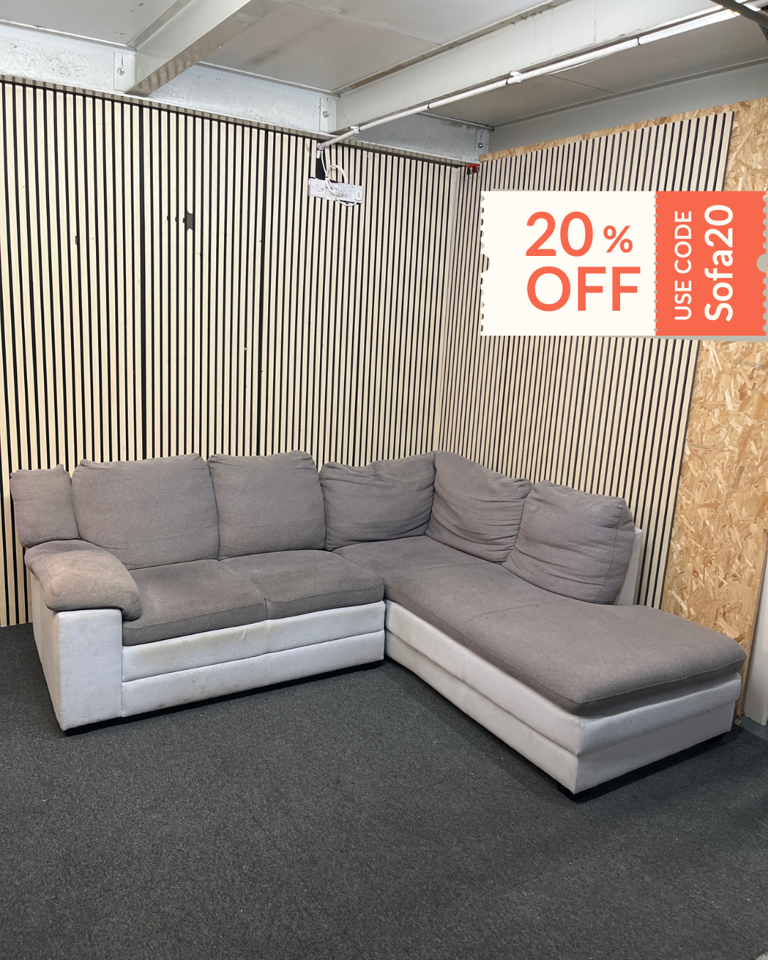 Grey fabric corner suite (220 cm wide one side,  230 cm the other)  3126