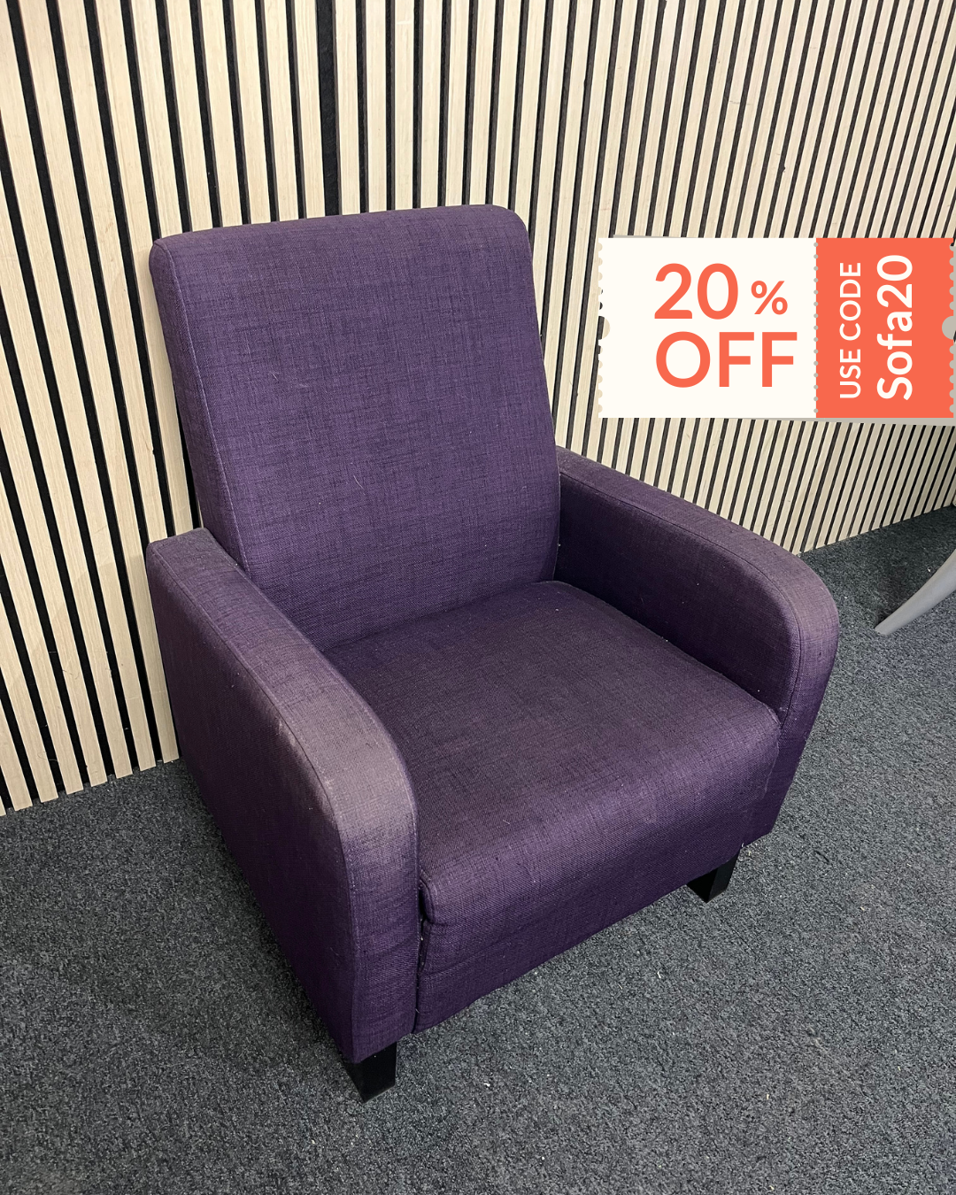 Purple fabric high back armchair 1126