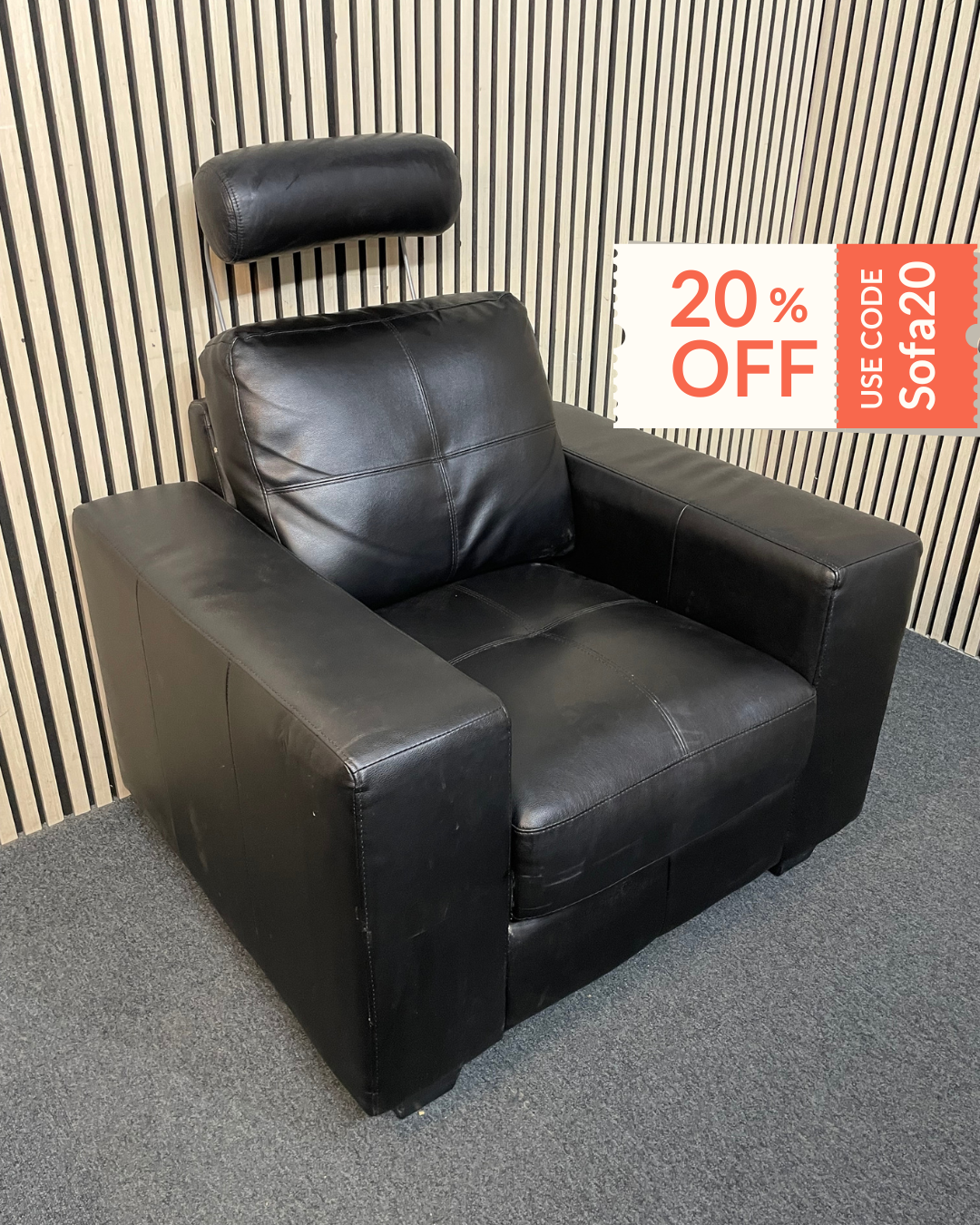 Black leather armchair with headrest 43843