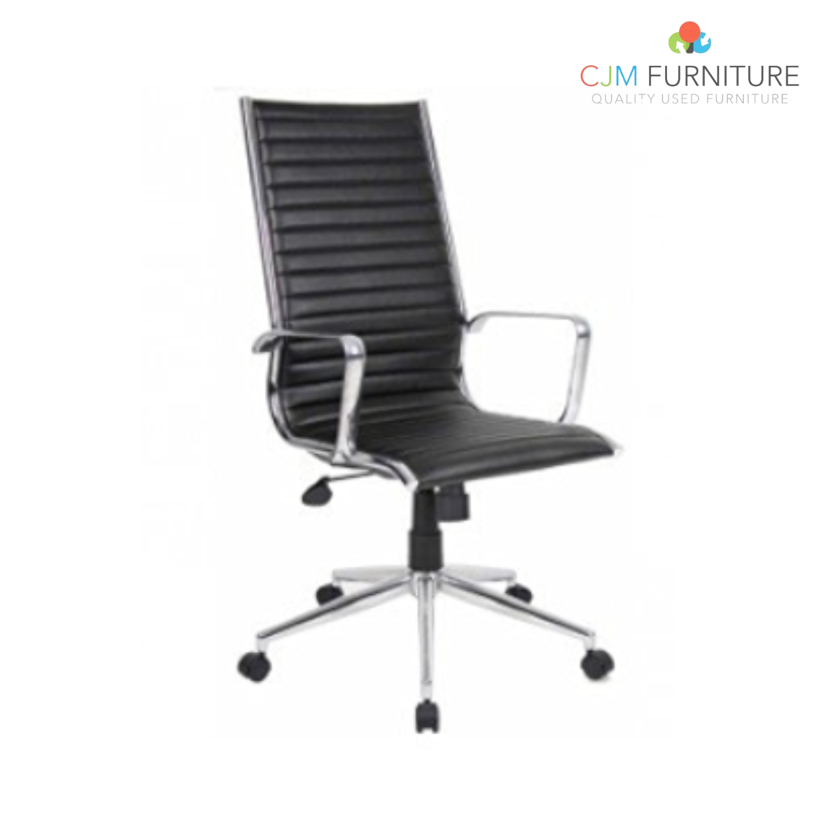 Bari high back executive chair with fixed chrome arms - black faux leather