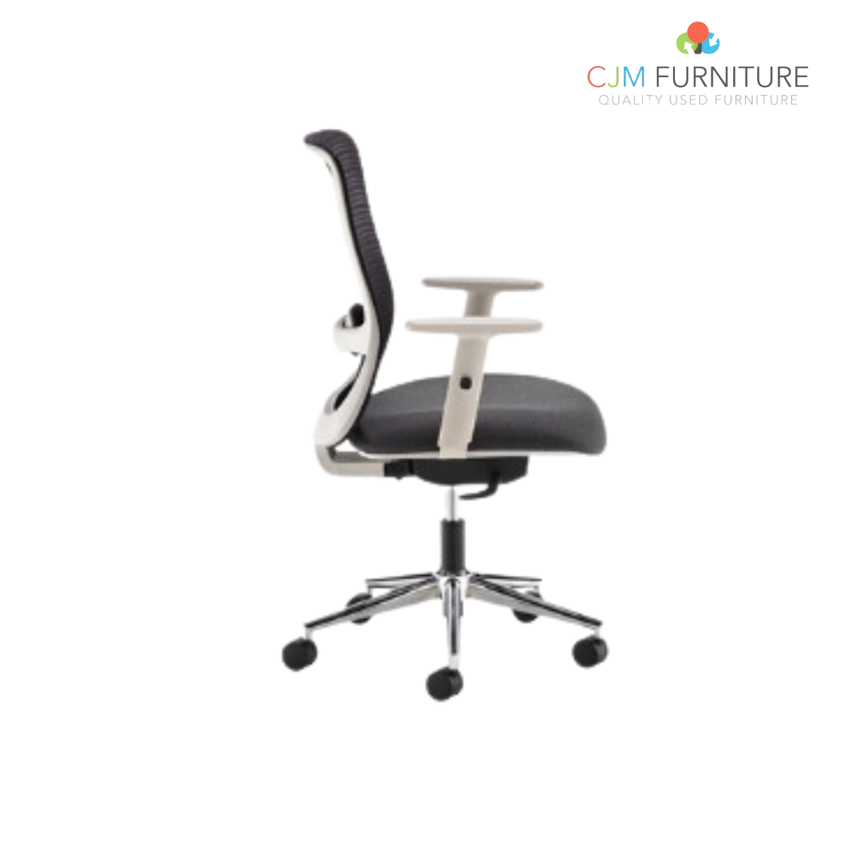 Arcade black mesh back operator chair with grey fabric seat, light grey frame and chrome base   12/04/21