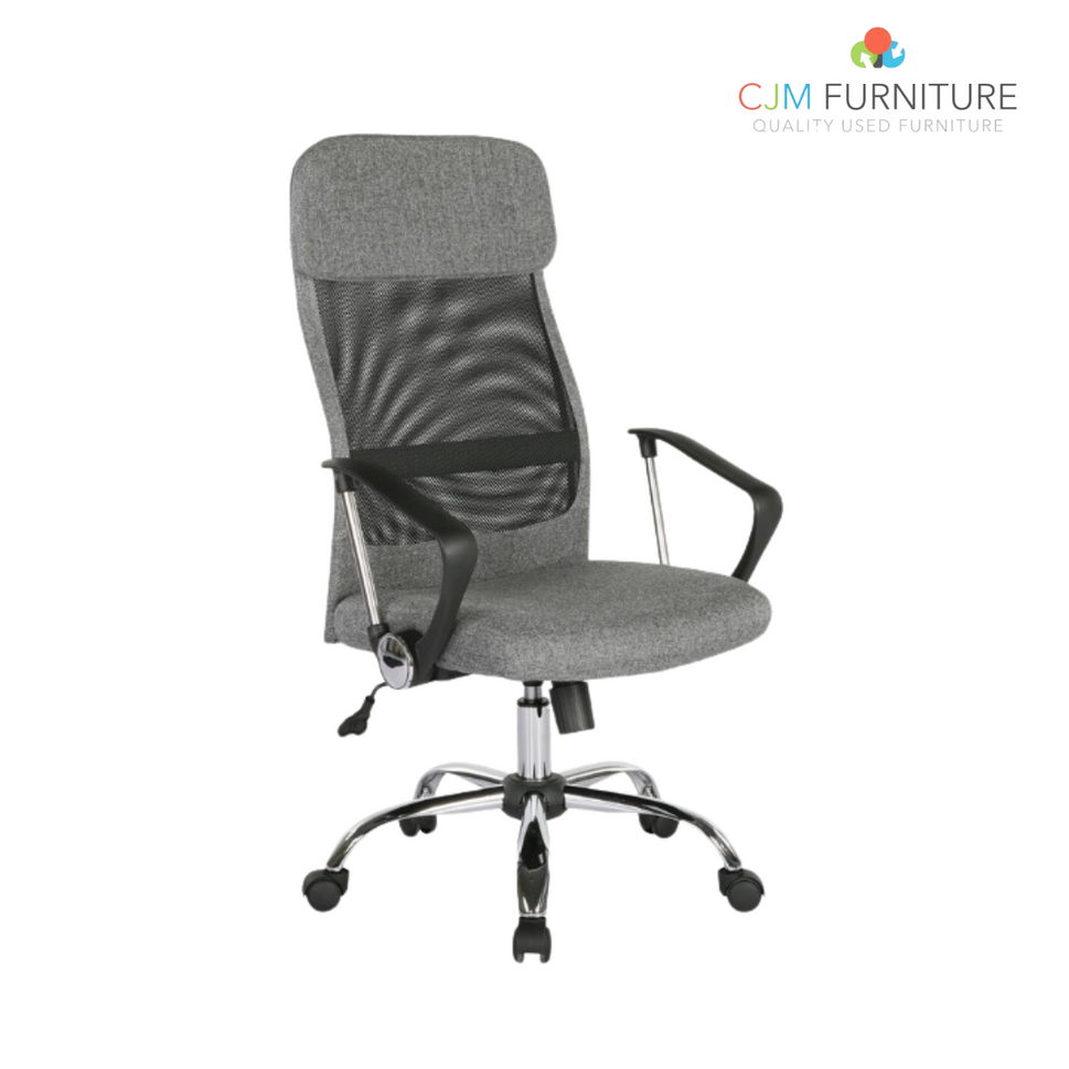 Chord high back operators chair with mesh back and headrest - grey