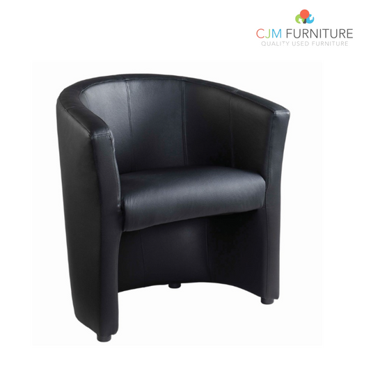 London reception single tub chair 670mm wide - black faux leather