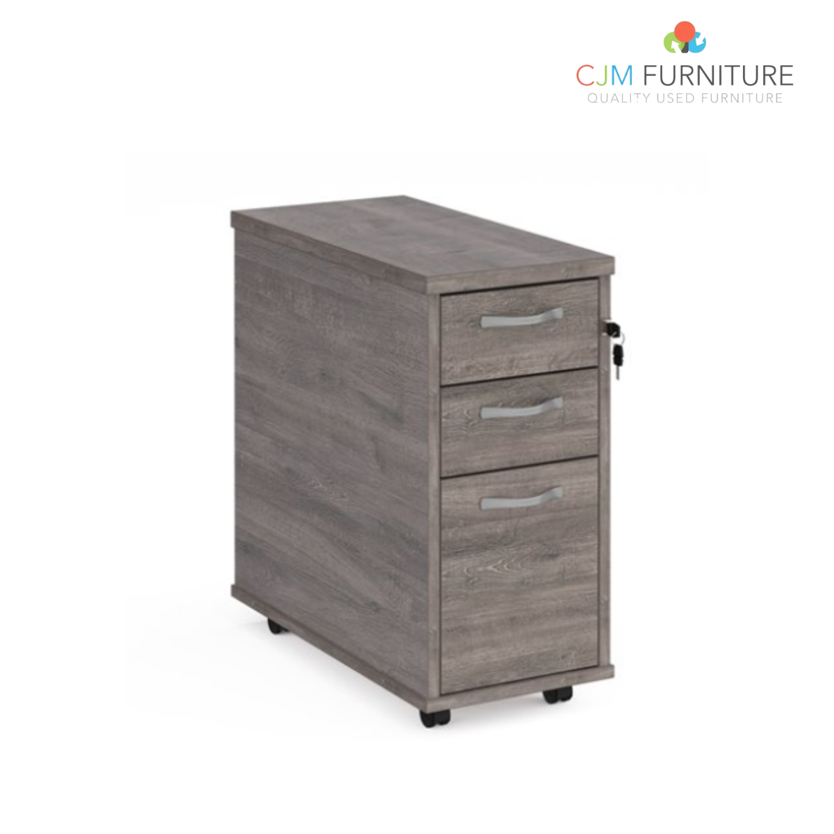 2 or 3 drawer slim wooden mobile pedestal - Grey Oak