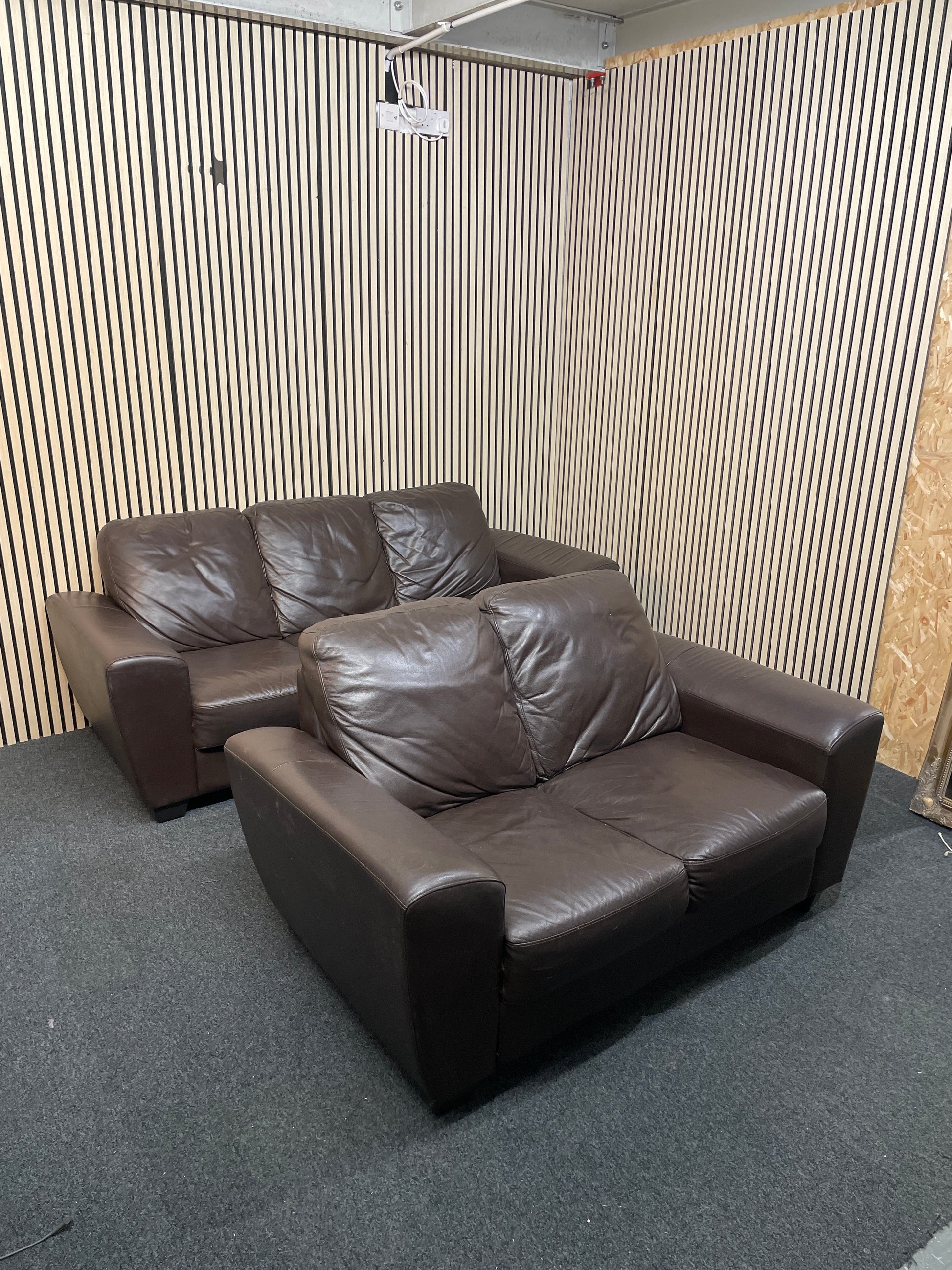 3+2 Leather Sofa Suite Brown 1126