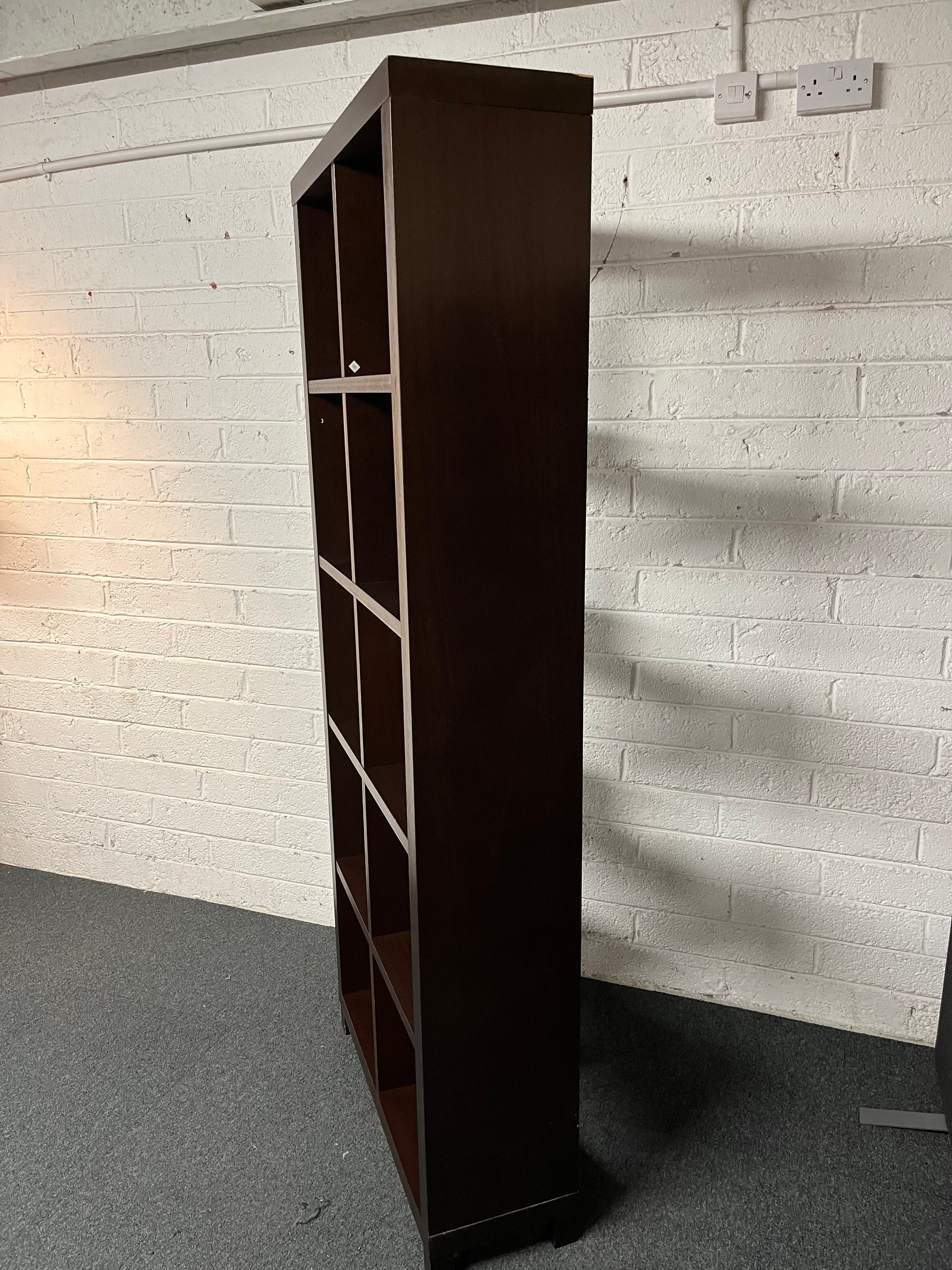 Tall dark wood stained 10 section bookcase  (H 202 x W 82 x D 30 cm) 2225