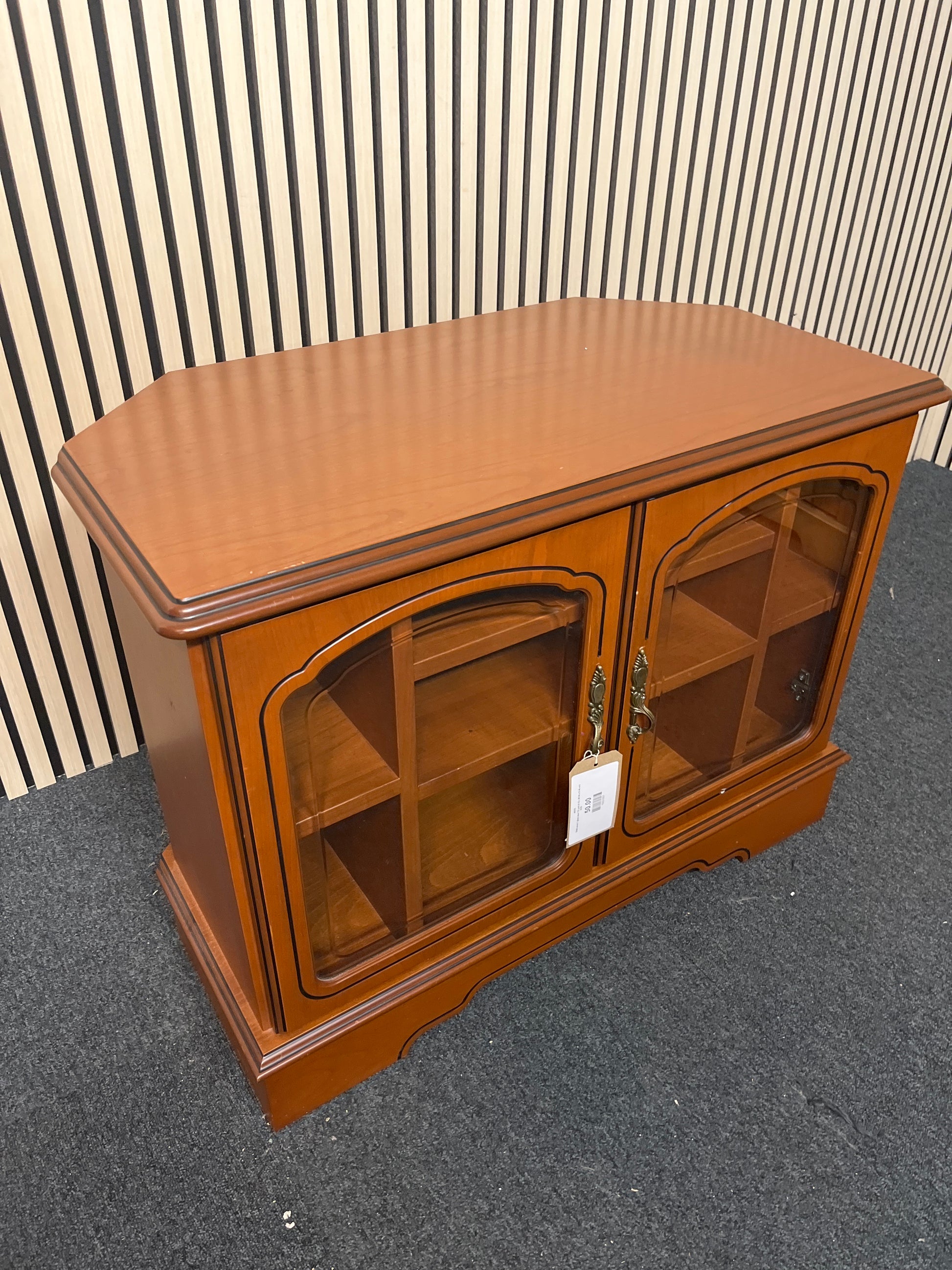 Solid wood 2 glass door TV unit (H 53 x W 86 x D 46 cm) 2325