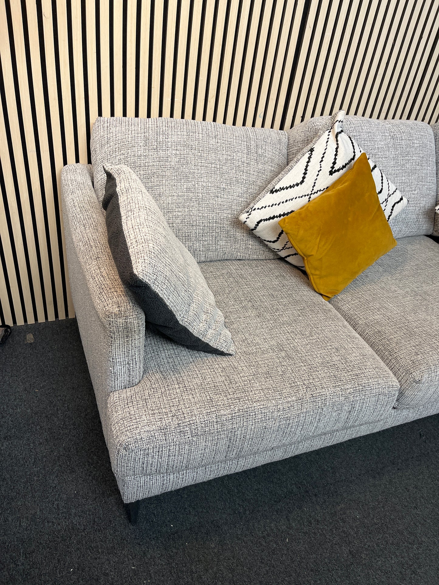 Large curved oatmeal fabric sofa 43392