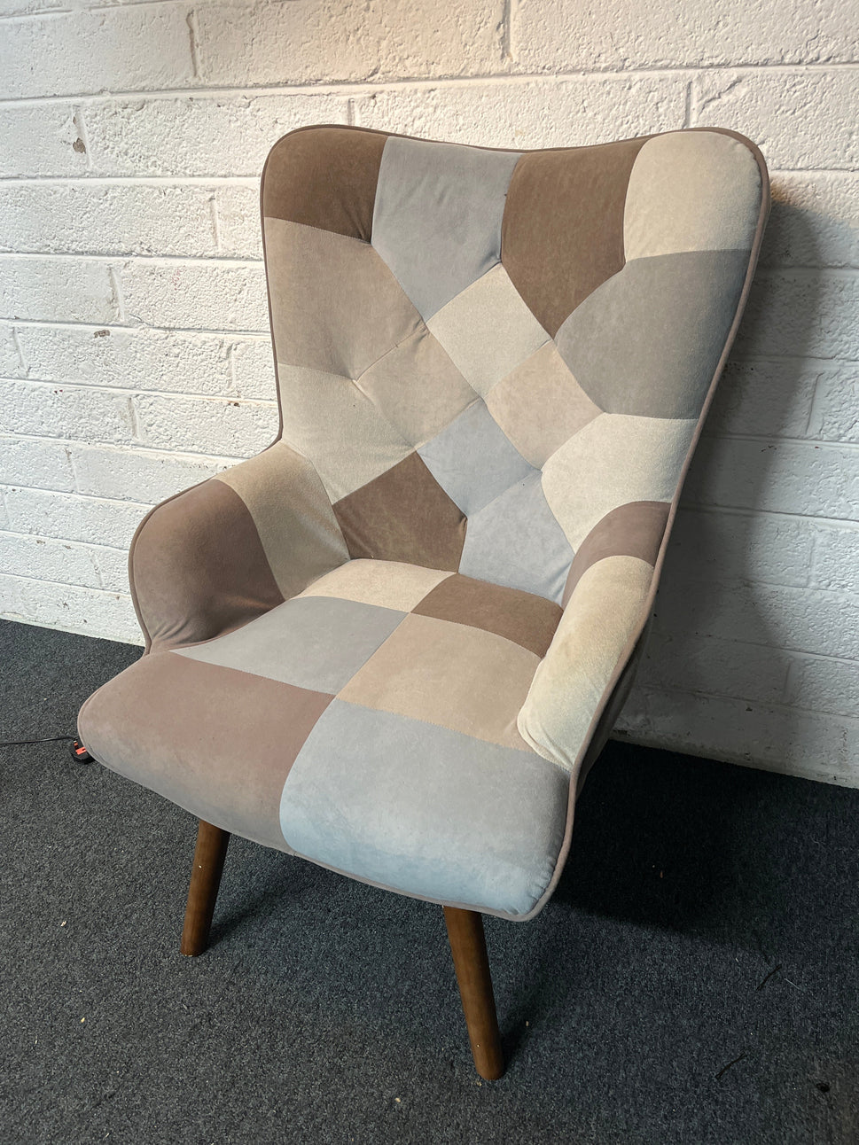 Mixed pattern wing back armchair, solid wood frame 3225