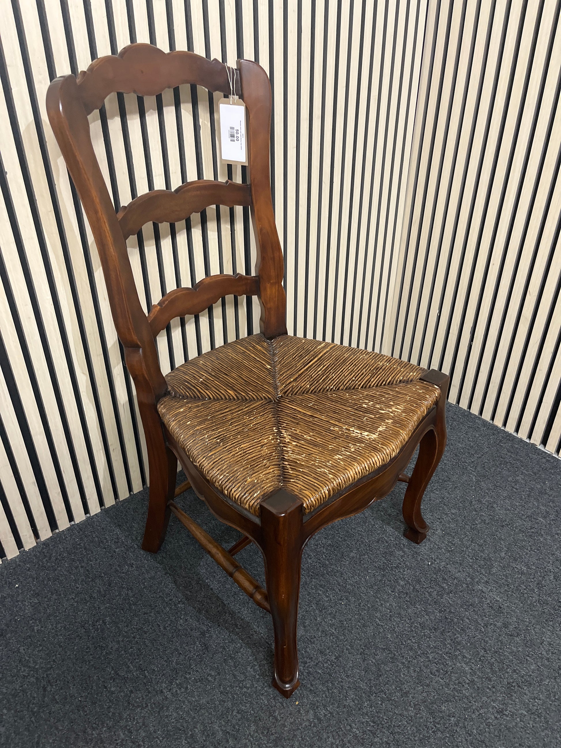 Wooden dark rush seat dining chair 43814