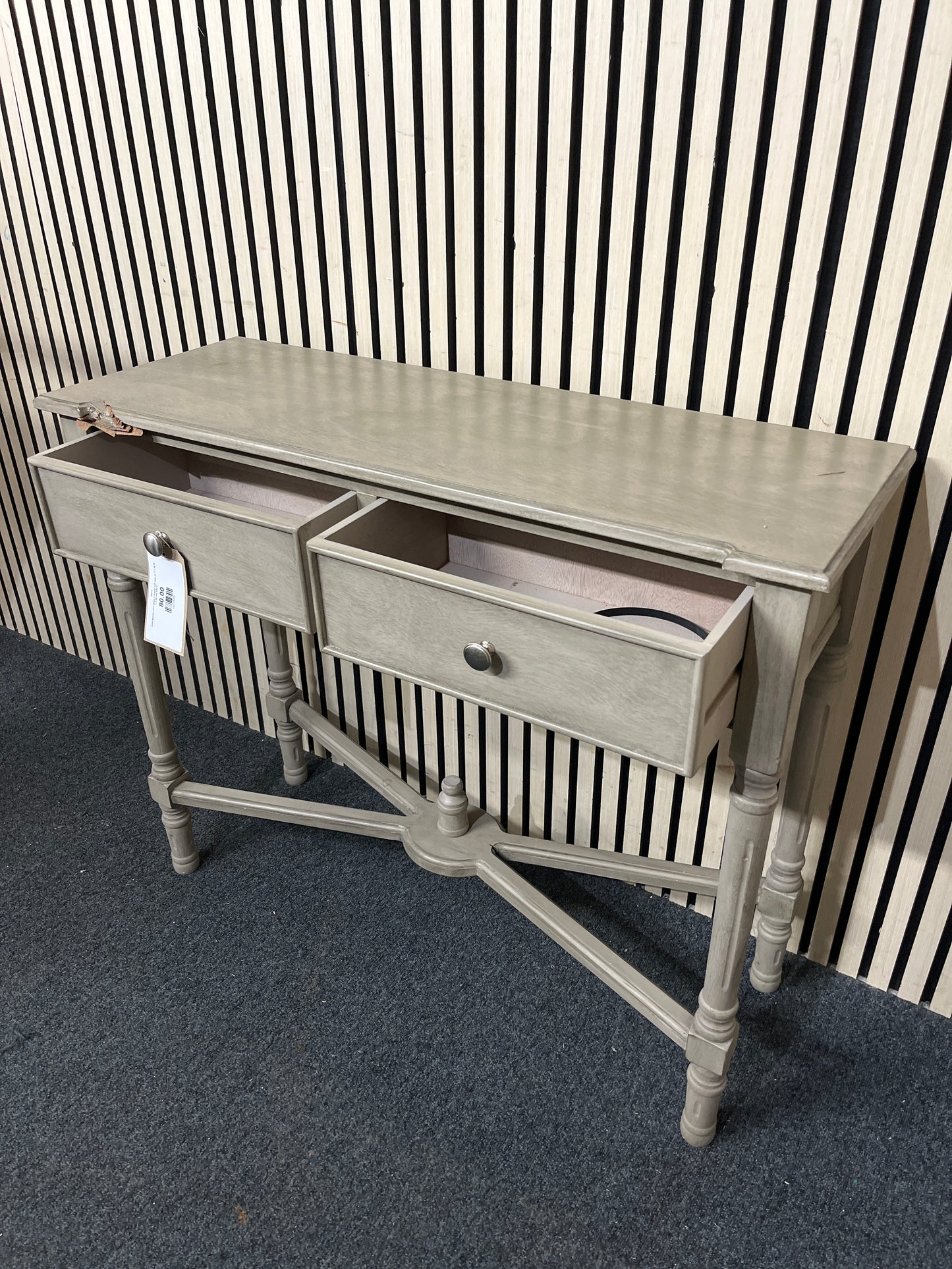Solid wooden olive green 2 drawer hall table (H 77 x W 90 x D 34 cm) 43672