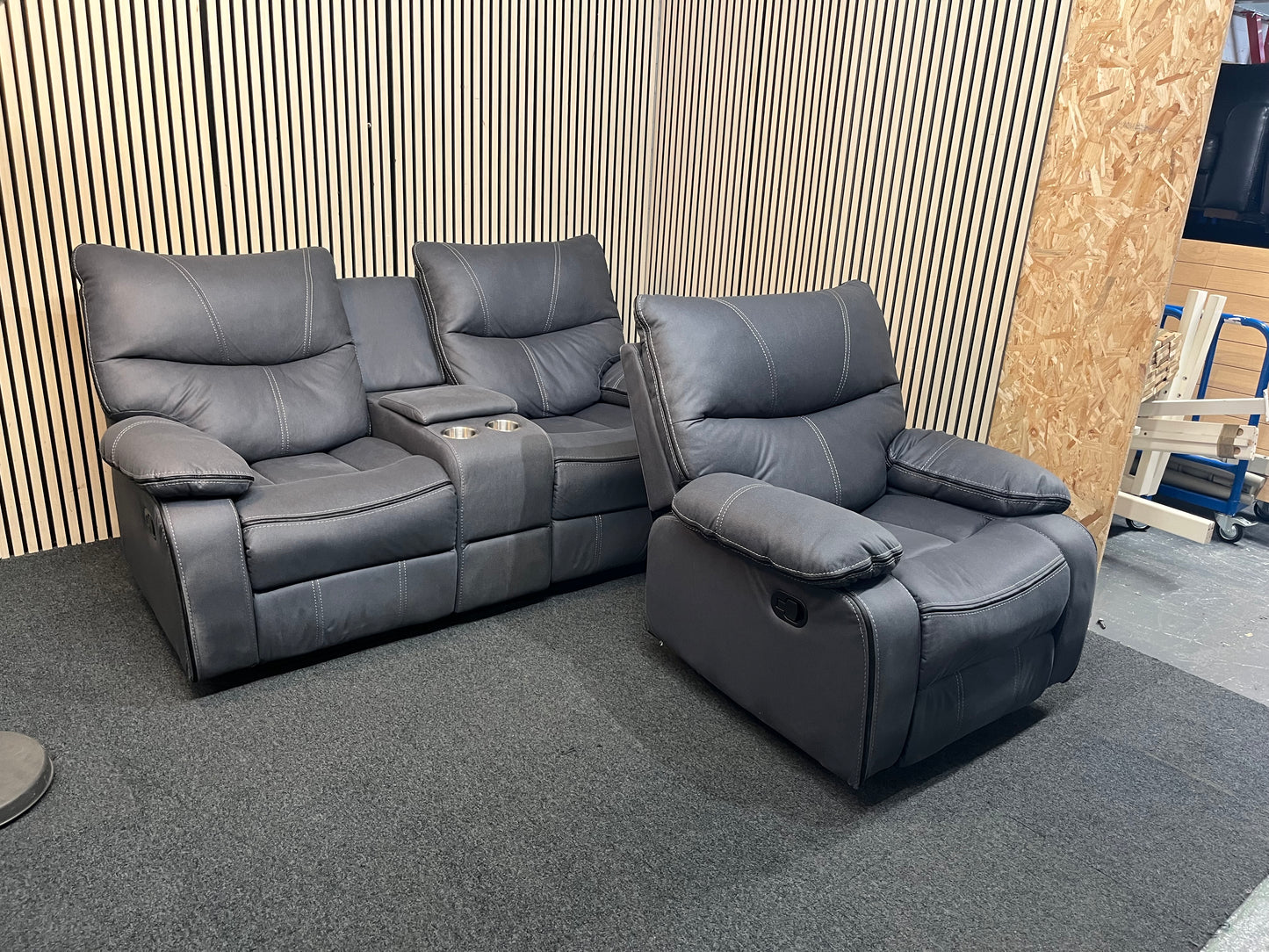 2+1 light grey recliner sofa suite 43766