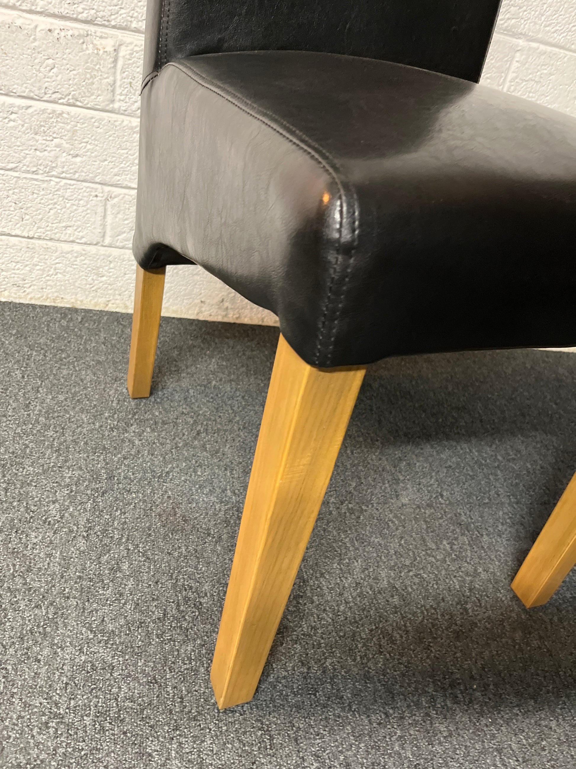High back brown leatherette dining chair, solid oak legs  2225