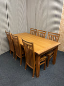 Switch Solid oak large dining table with glass top and 6 no. high back solid wood matching chairs (W 180 x D 95 cm) 43682 2 image