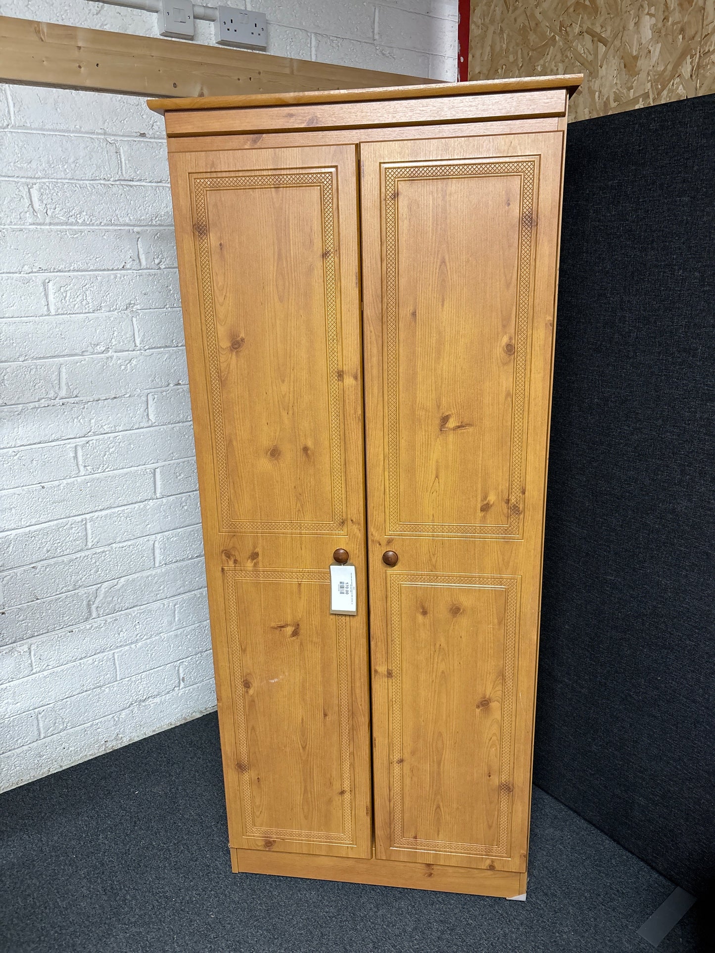 Tall 2 door pine laminate wardrobe (H 1830 x W 780 x D 530 mm) 1225