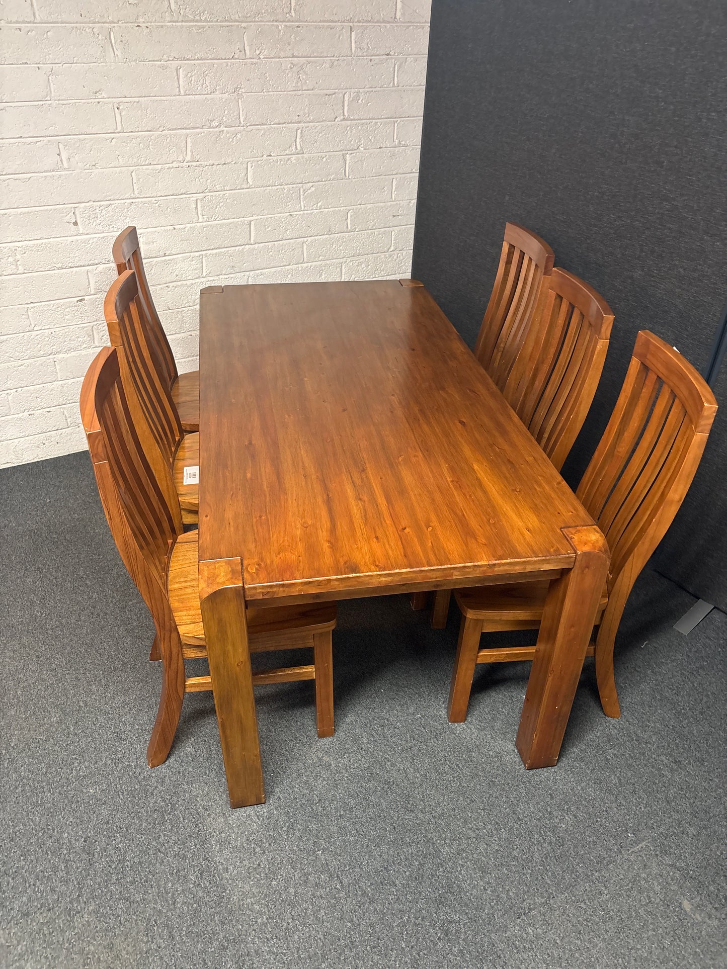 Solid teak hardwood dining table with 6 no. solid wood chairs 1800Lx900W 2225