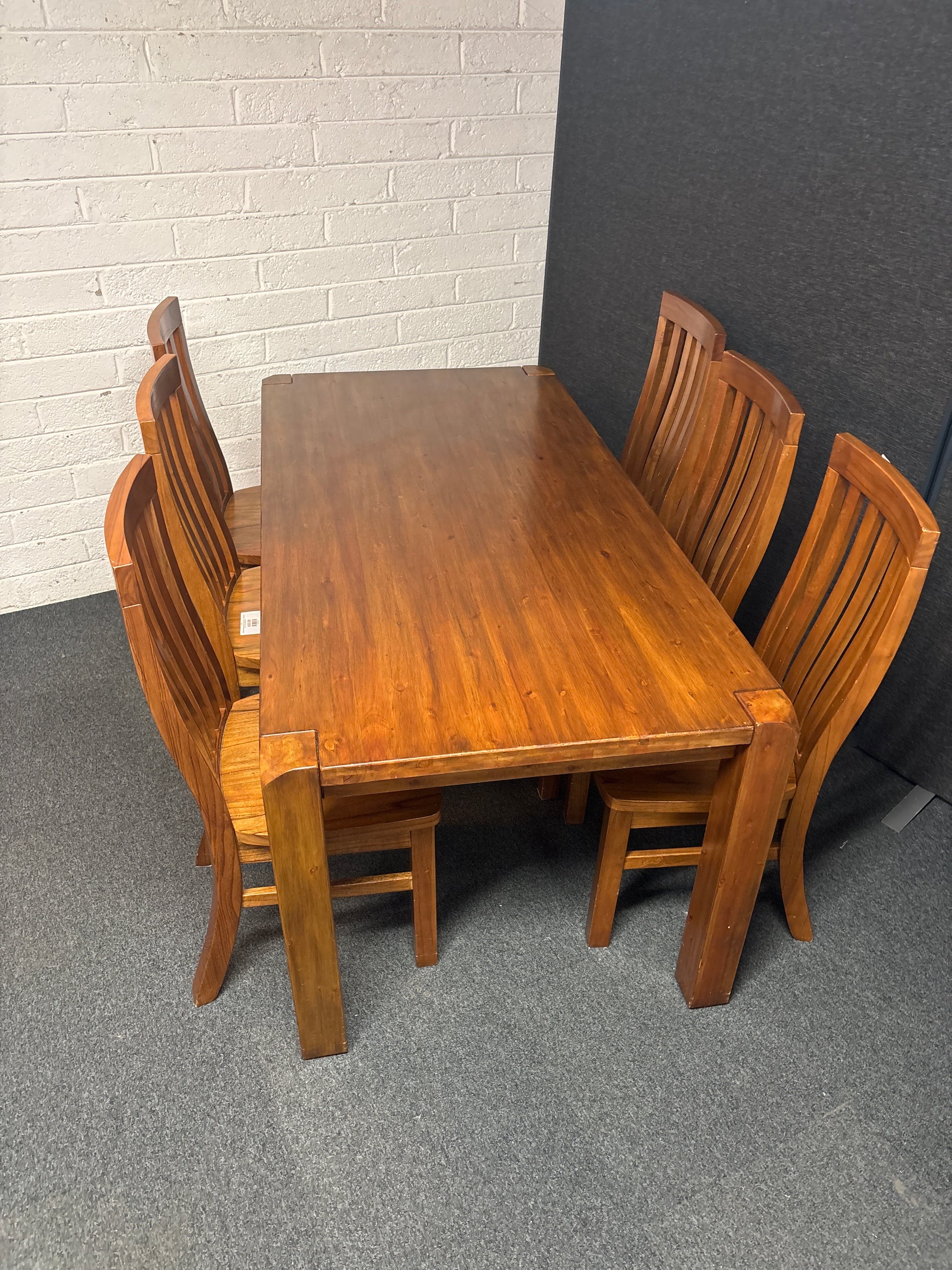 Solid teak hardwood dining table with 6 no. solid wood chairs 1800Lx900W 2225