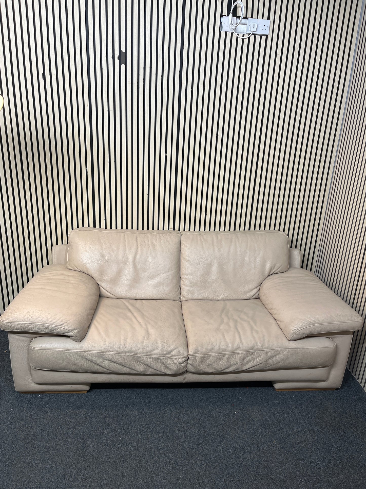 Real cream leather three seater sofa (width 190 x Depth 90 cm) 3126