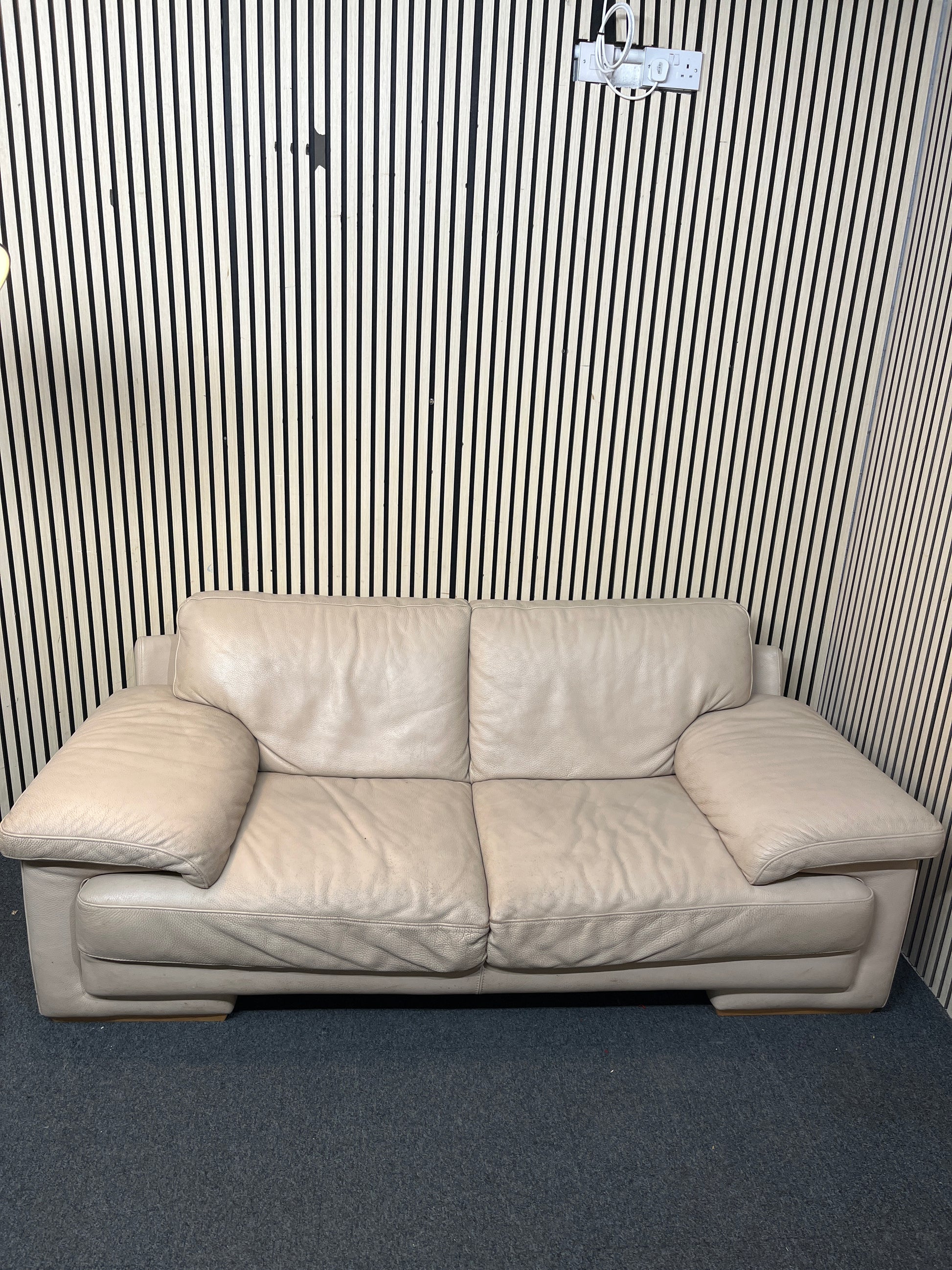 Real cream leather three seater sofa (width 190 x Depth 90 cm) 3126