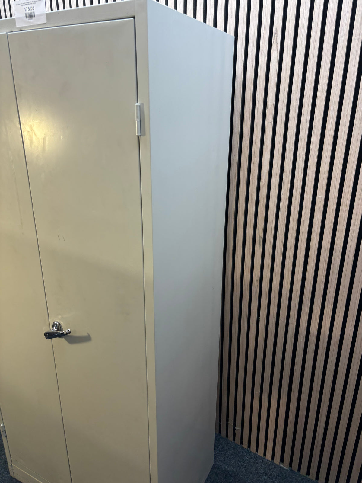 Tall 2 door grey metal storage unit with internal shelves and key 80Wx50Dx180H  J3938