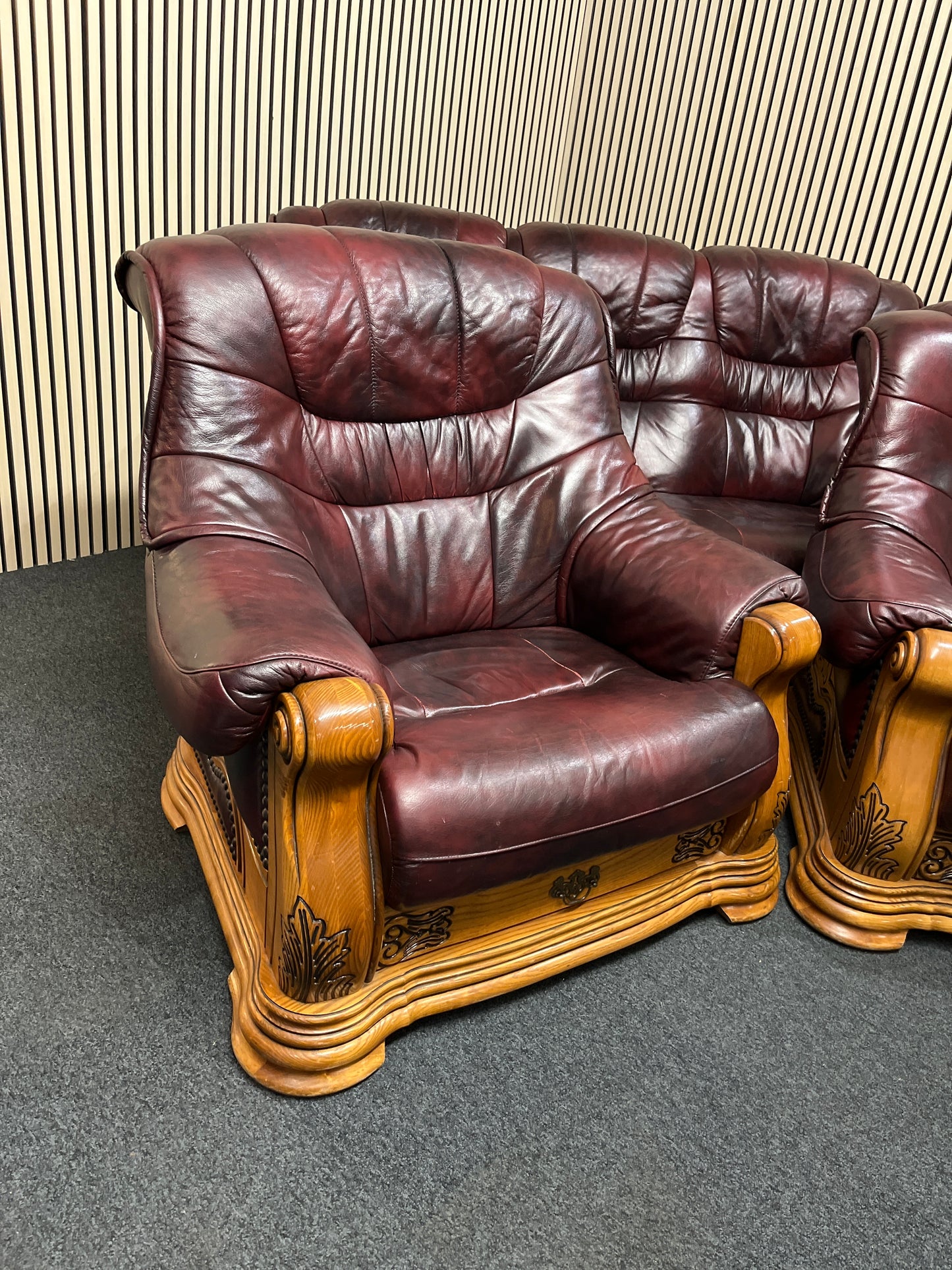 3+1+1 solid wood framed, real wine leather sofa suite 2325