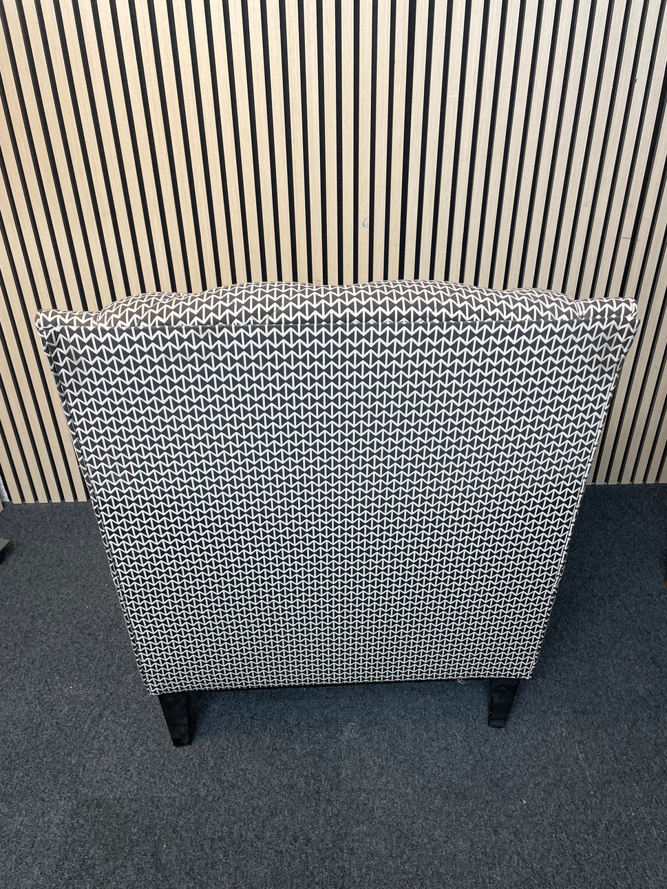 Large white and black patterned fabric highback armchair  3325