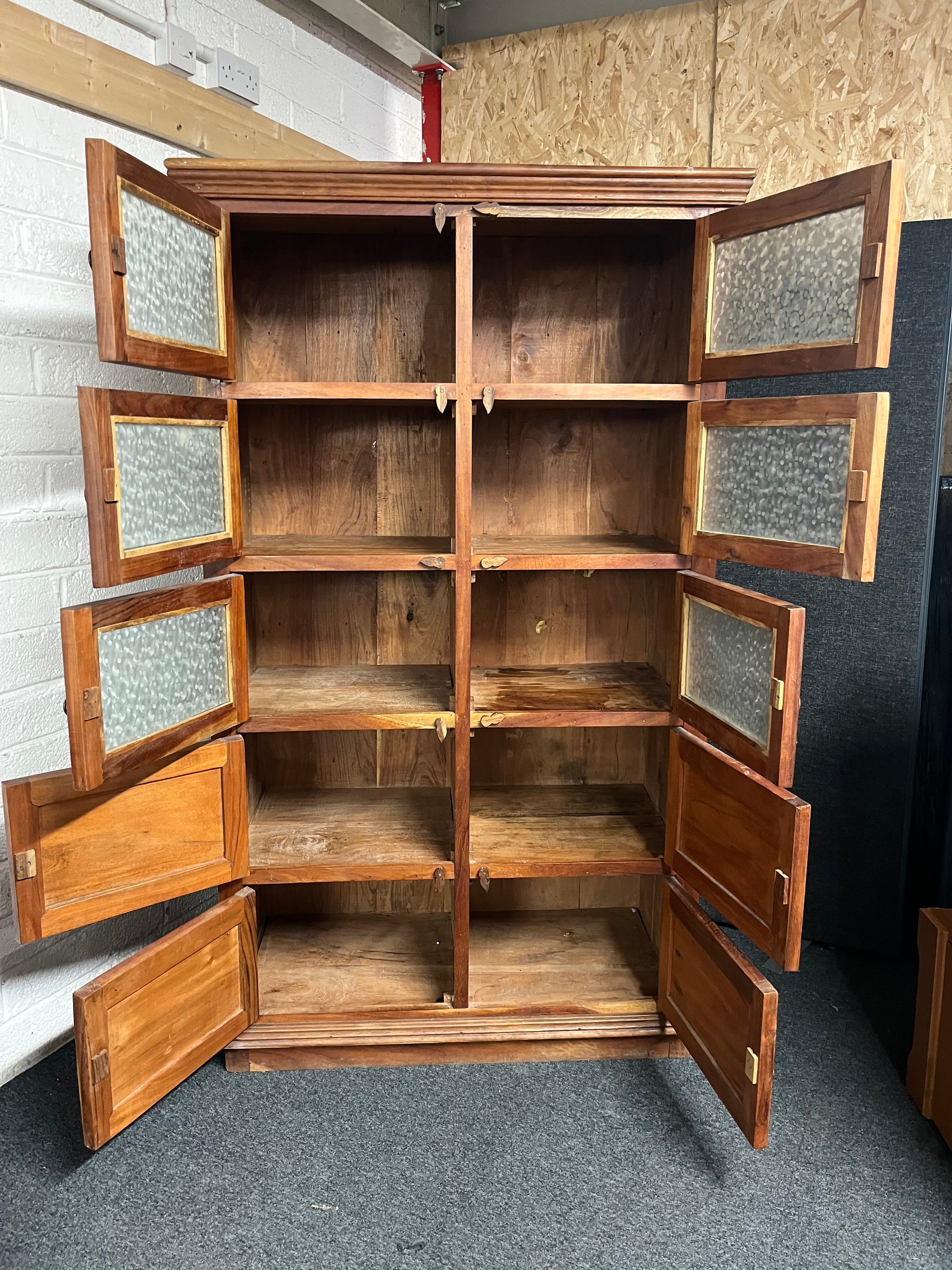 Tall solid wood 5 glass Door oriental storage unit (H 1800 x W 1060 x D 530 mm)  1225